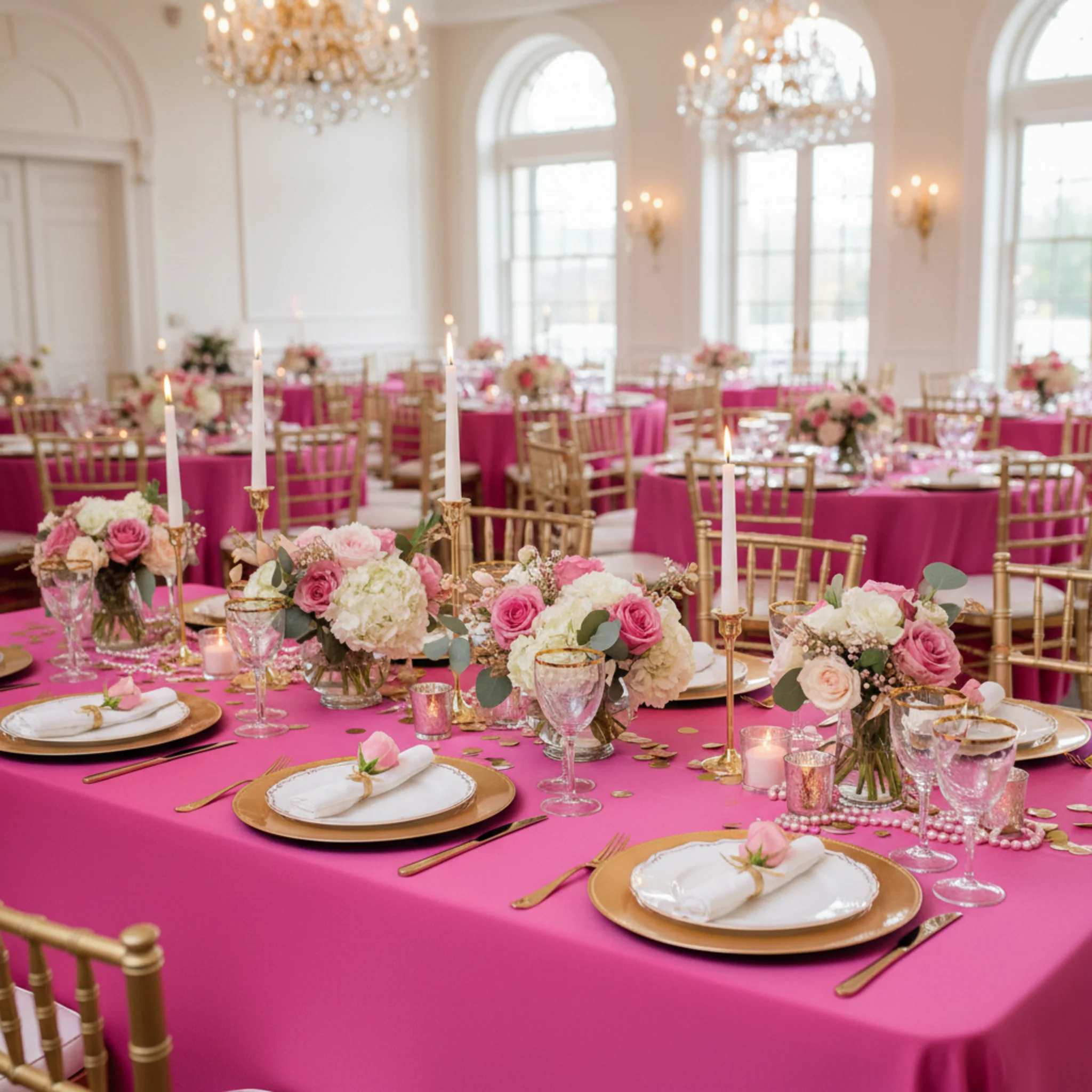 90"x132" Rectangular Oblong Premium Polyester Tablecloth - Fuchsia - Image 4