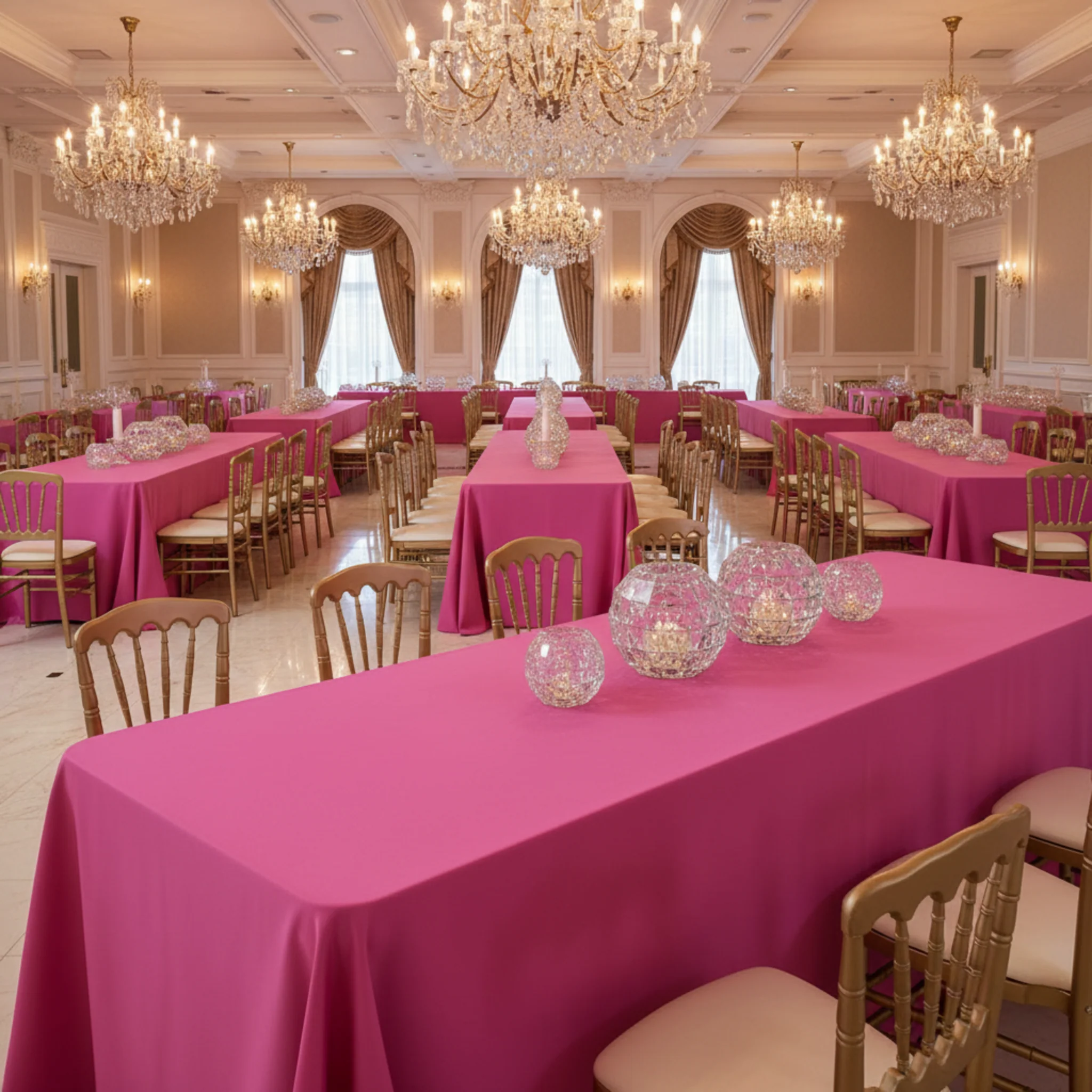 90"x132" Rectangular Oblong Premium Polyester Tablecloth - Fuchsia - Image 5