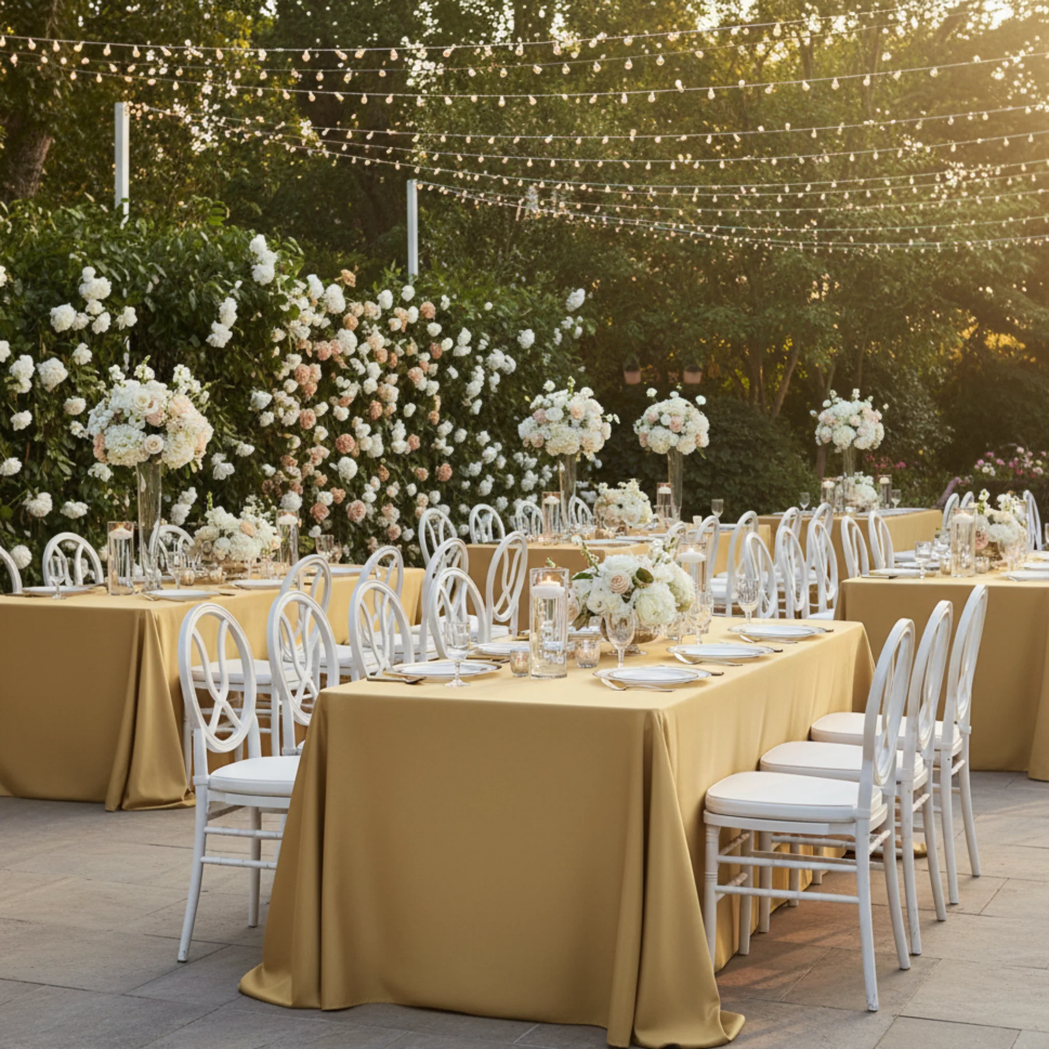 90"x132" Rectangular Oblong Premium Polyester Tablecloth - Gold - Image 3