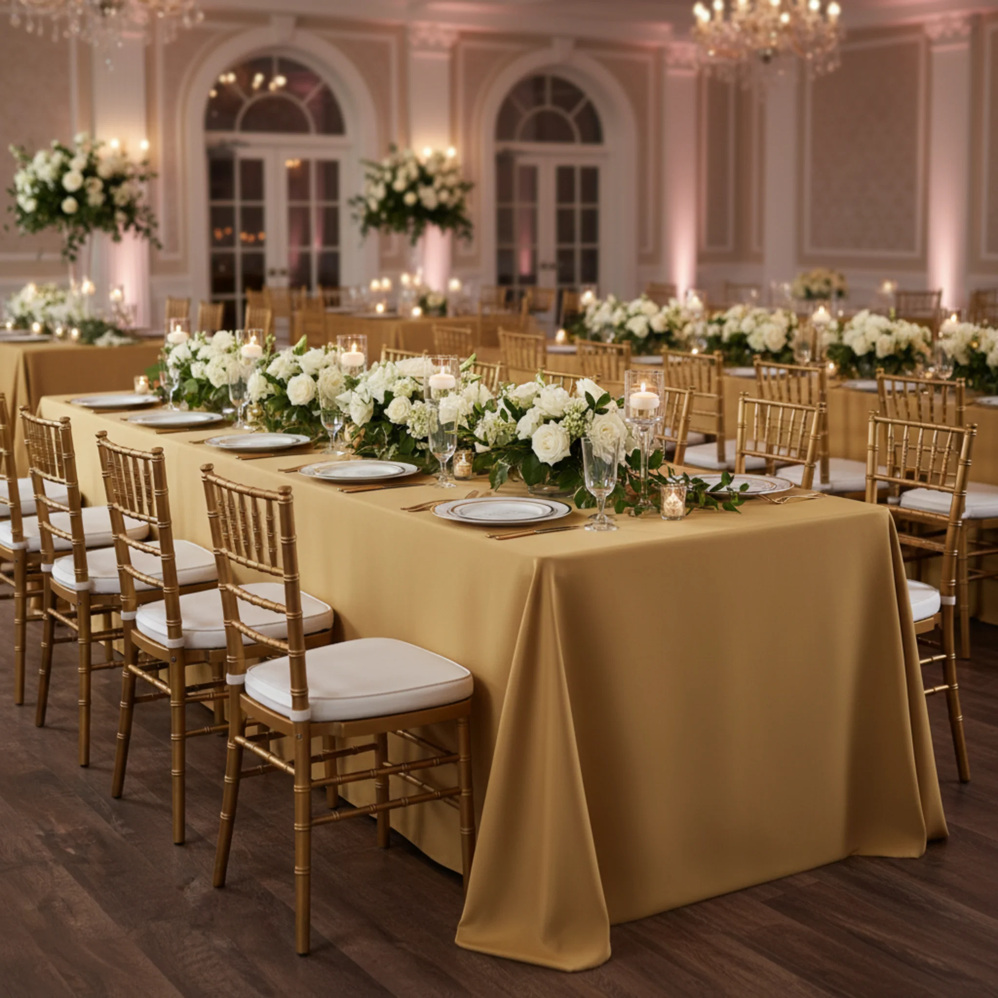 90"x132" Rectangular Oblong Premium Polyester Tablecloth - Gold - Image 4
