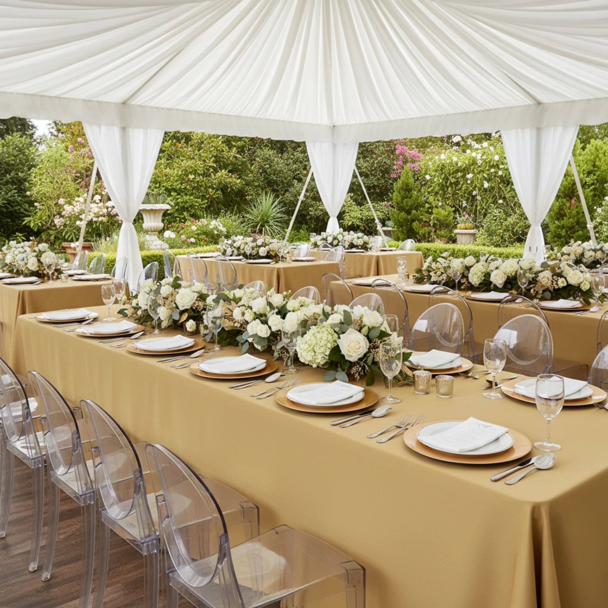 90"x132" Rectangular Oblong Premium Polyester Tablecloth - Gold - Image 5