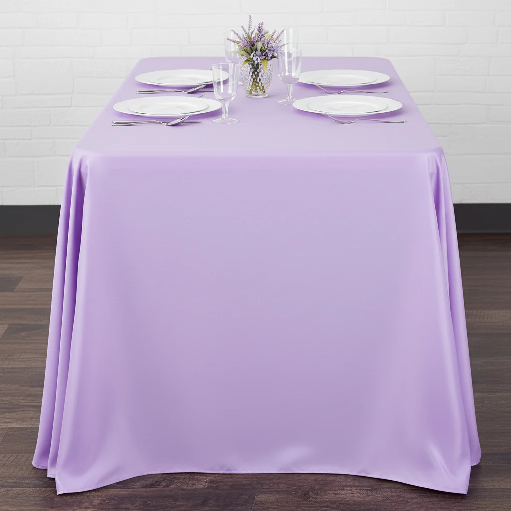 90"x132" Rectangular Oblong Premium Polyester Tablecloth - Lavender - Image 3