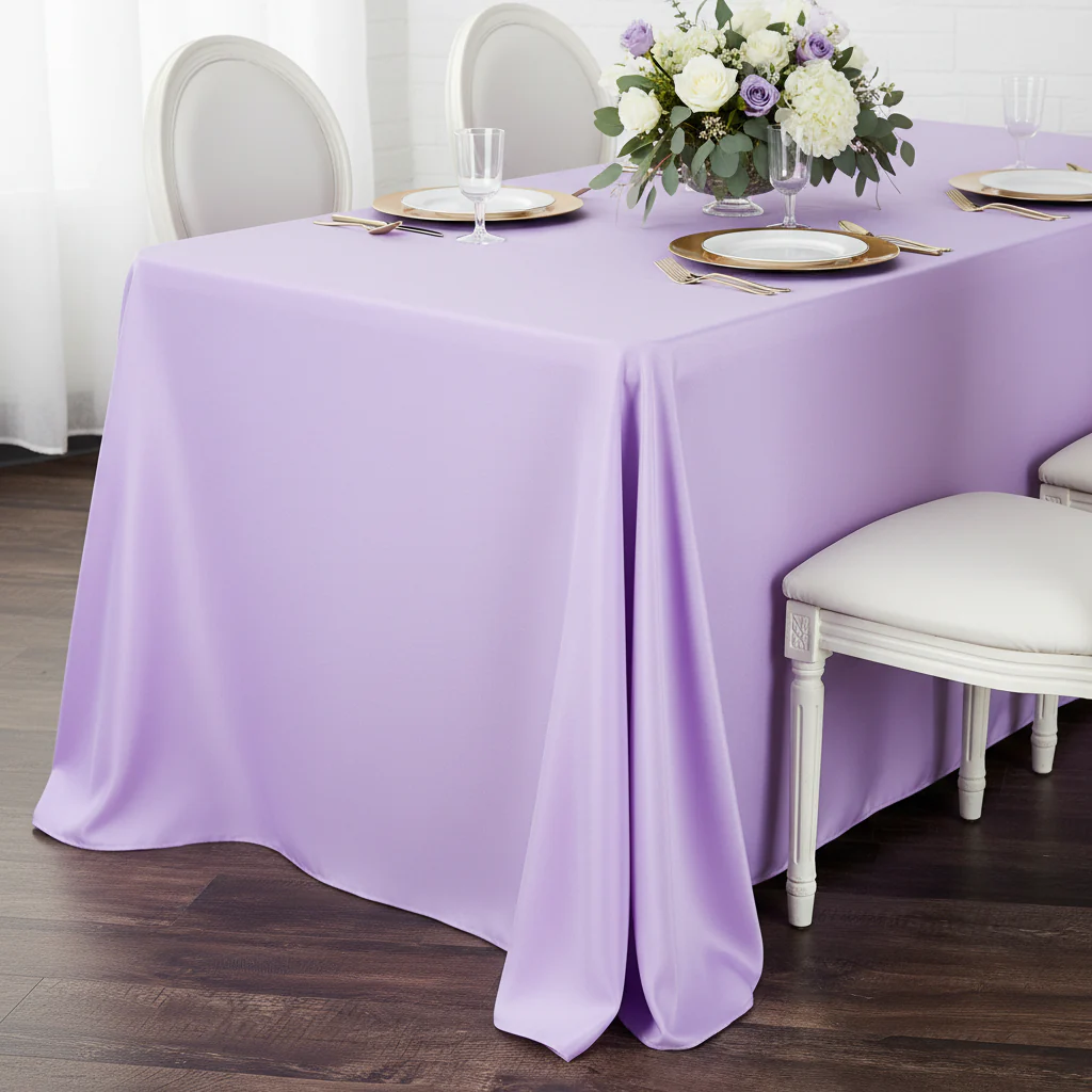 90"x132" Rectangular Oblong Premium Polyester Tablecloth - Lavender - Image 5