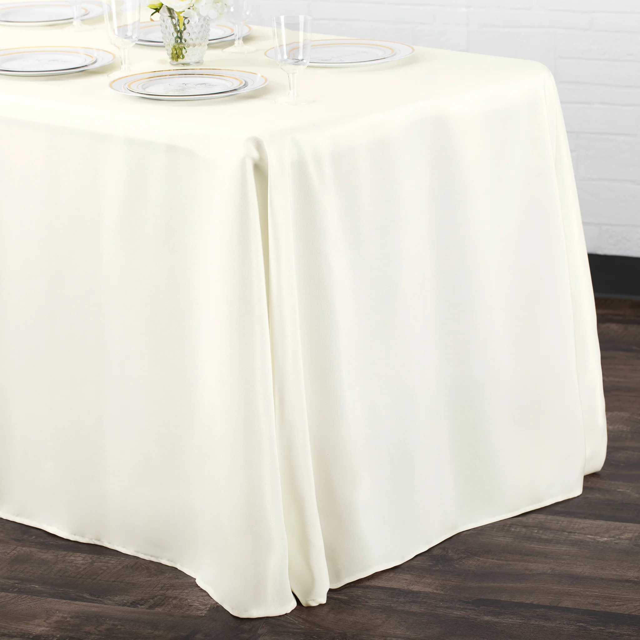 90"x132" Rectangular Oblong Premium Polyester Tablecloth - Light Ivory/Off White - Image 4