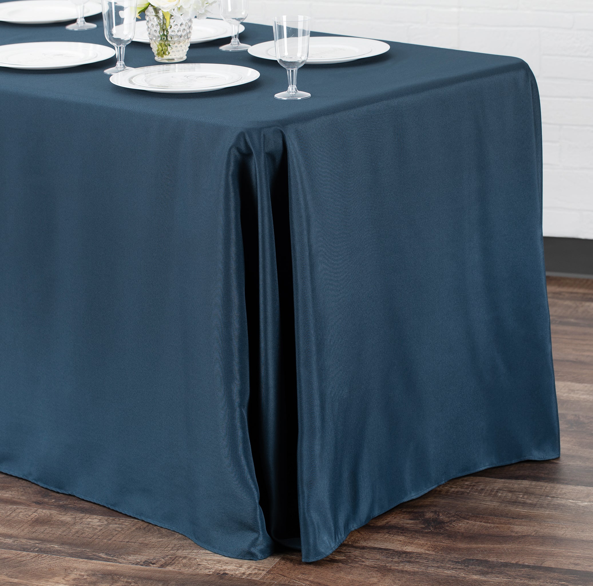 90"x132" Rectangular Oblong Premium Polyester Tablecloth - Navy Blue - Image 2