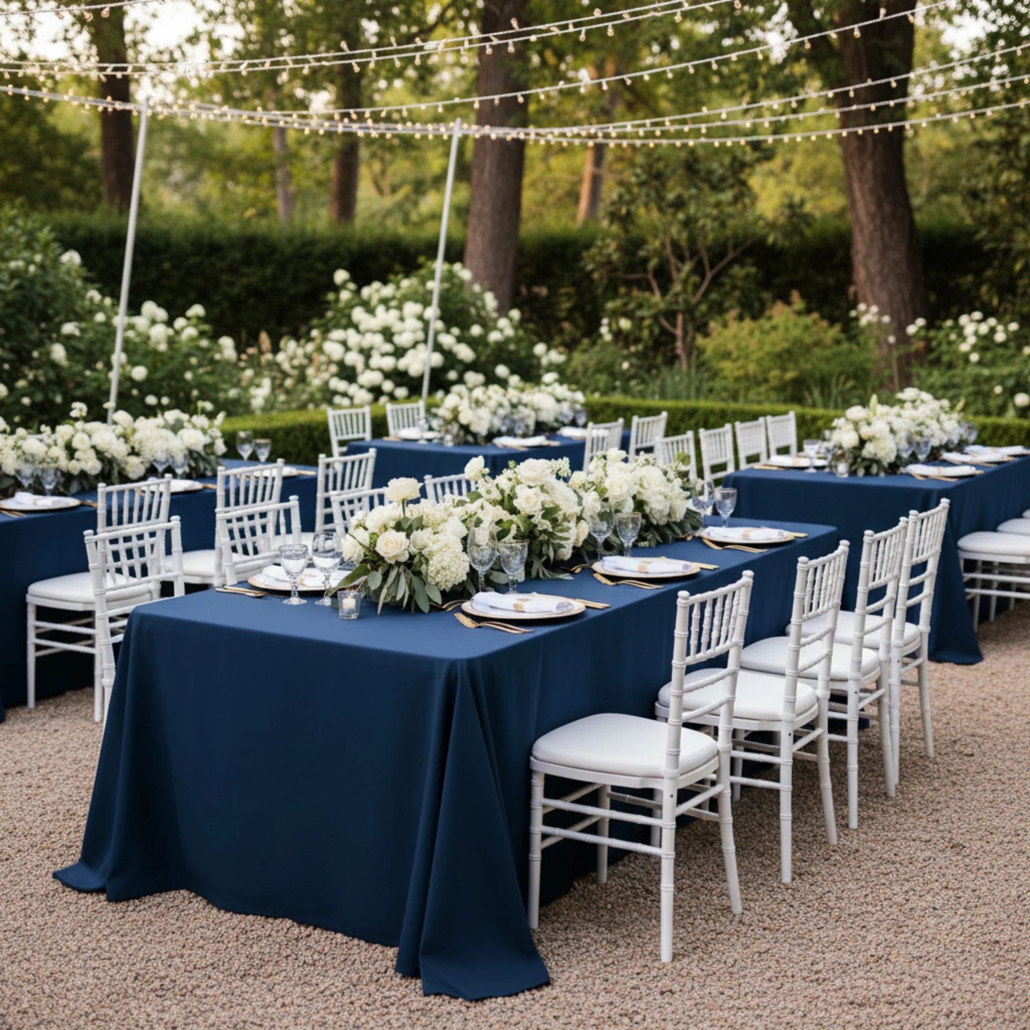 90"x132" Rectangular Oblong Premium Polyester Tablecloth - Navy Blue - Image 3
