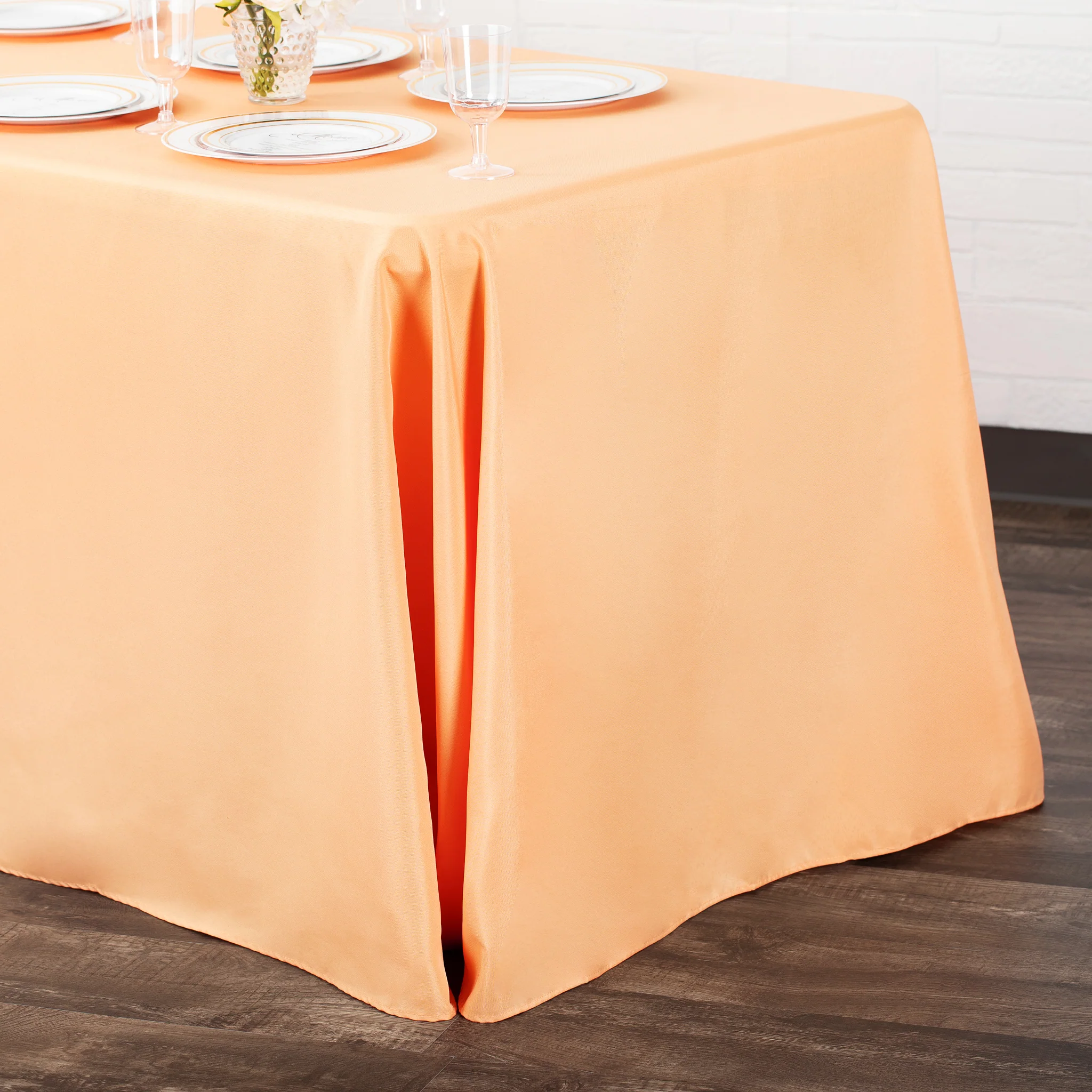 90"x132" Rectangular Oblong Premium Polyester Tablecloth - Peach - Image 2
