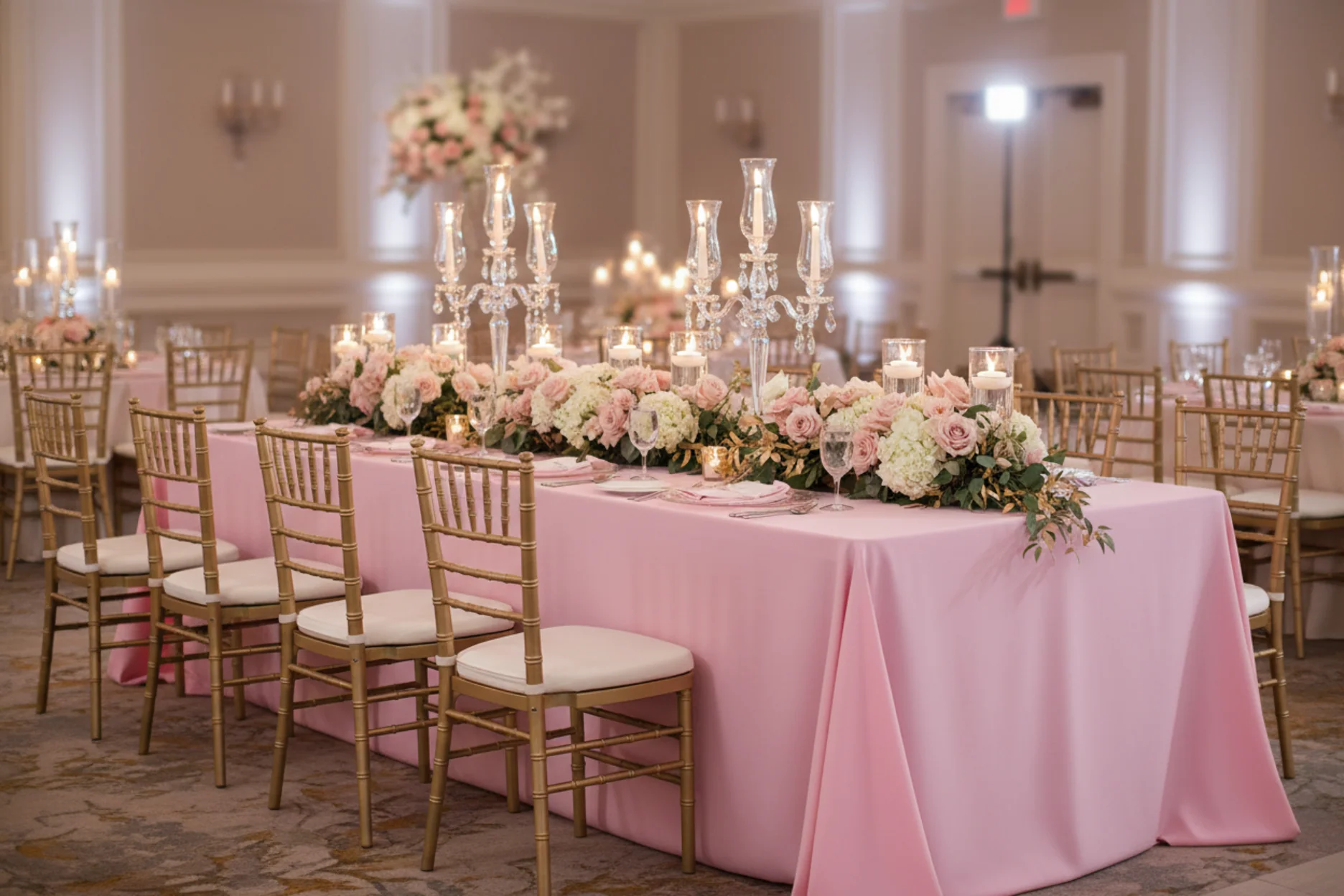 90"x132" Rectangular Oblong Premium Polyester Tablecloth - Pink - Image 3