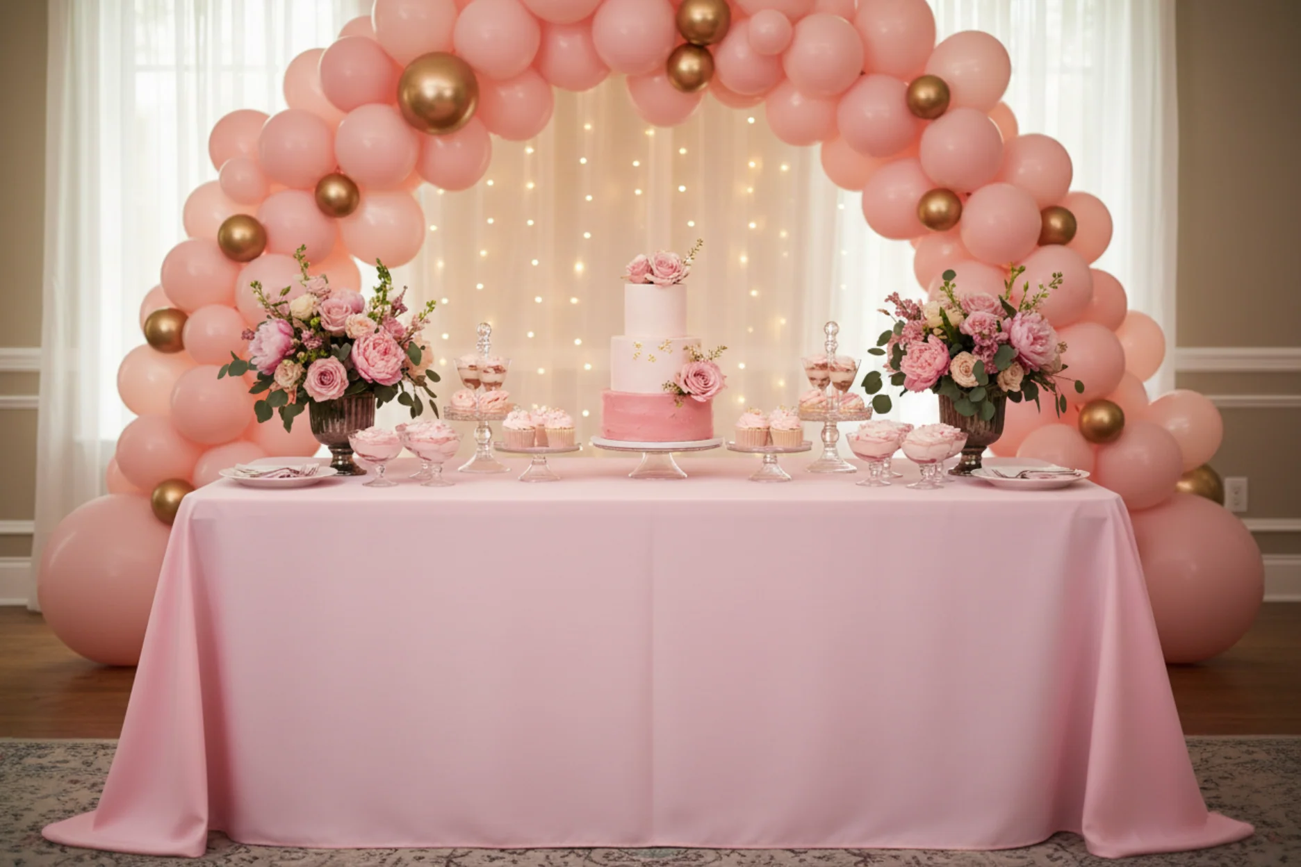 90"x132" Rectangular Oblong Premium Polyester Tablecloth - Pink - Image 4