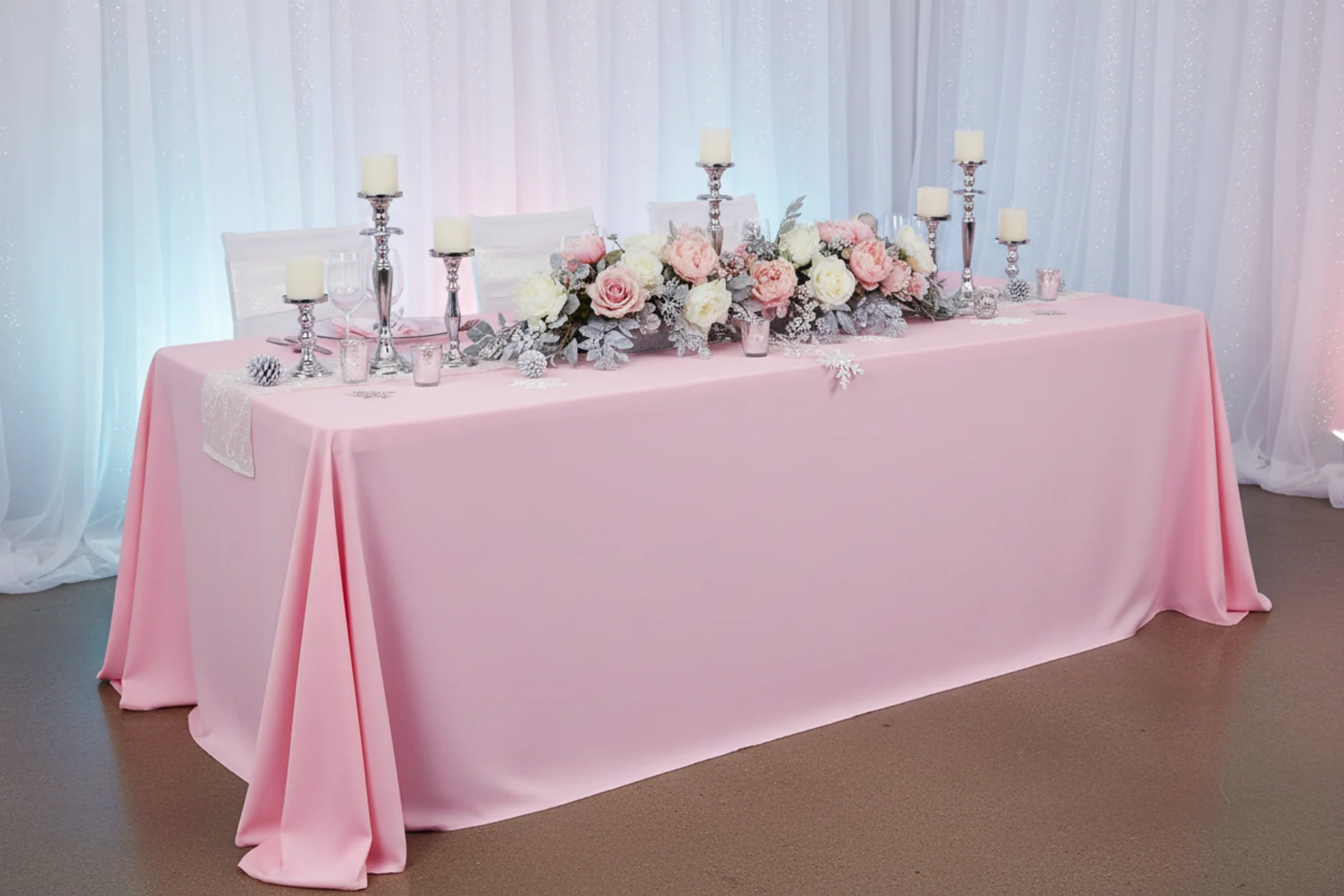 90"x132" Rectangular Oblong Premium Polyester Tablecloth - Pink - Image 5