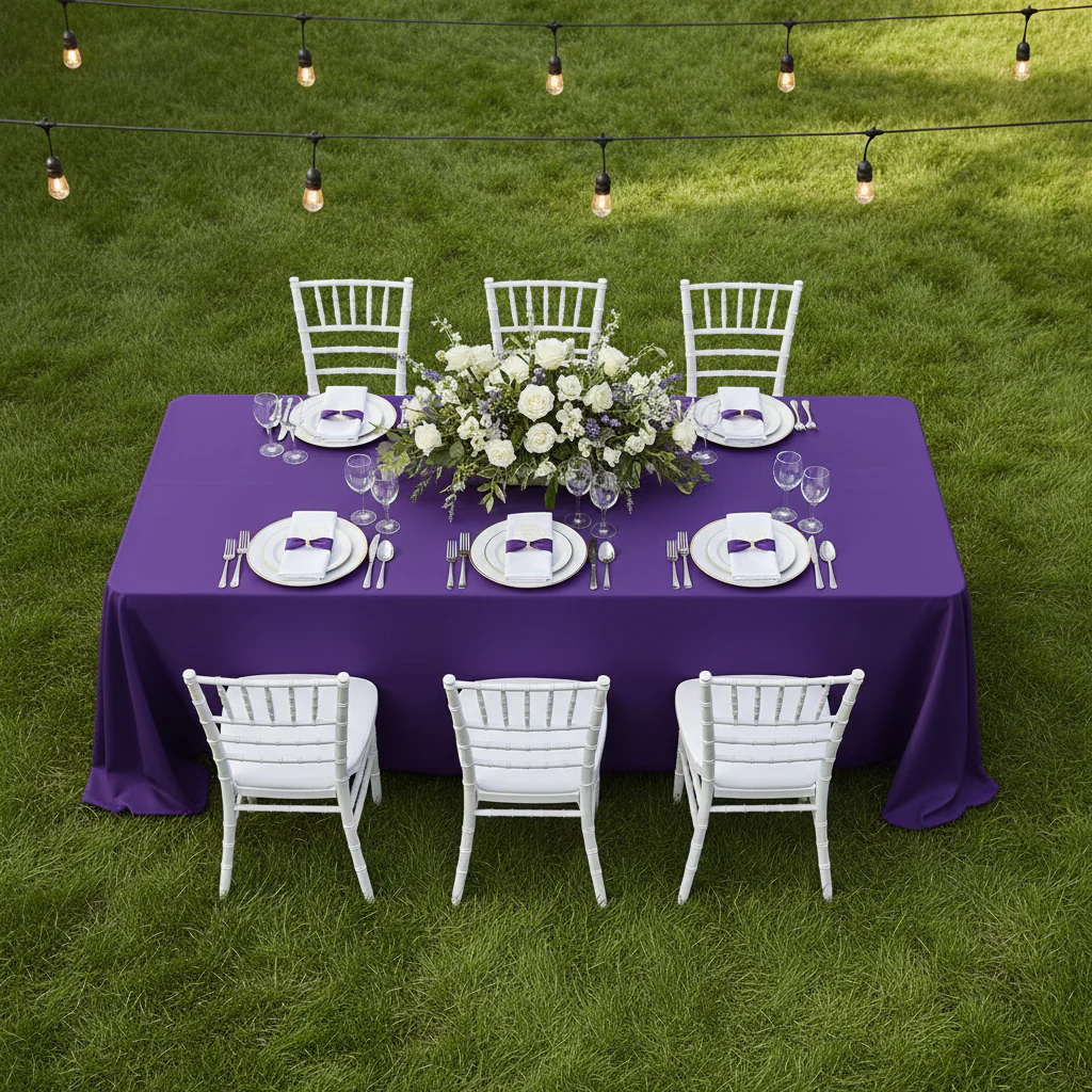 90"x132" Rectangular Oblong Premium Polyester Tablecloth - Purple - Image 3