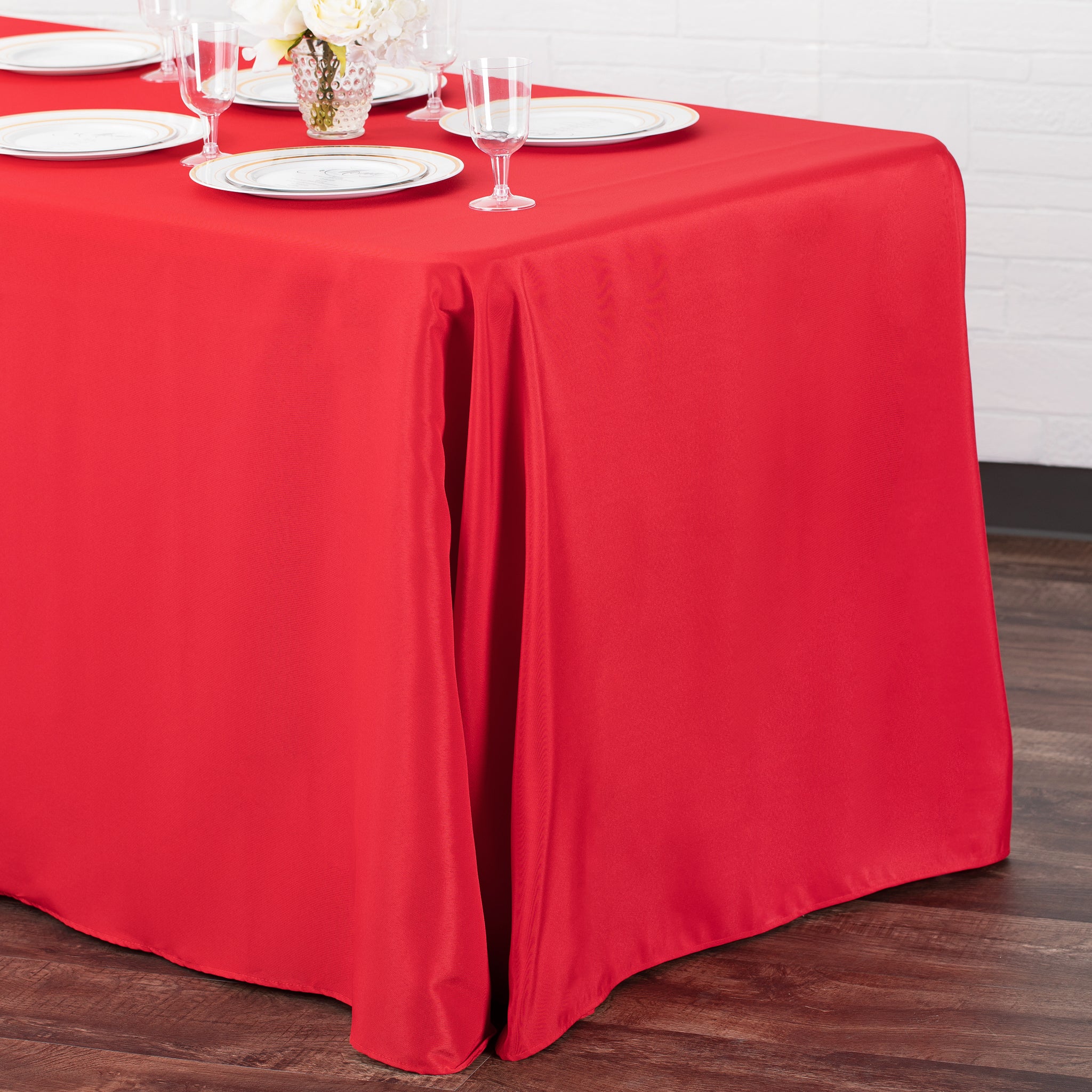 90"x132" Rectangular Oblong Premium Polyester Tablecloth - Red - Image 2