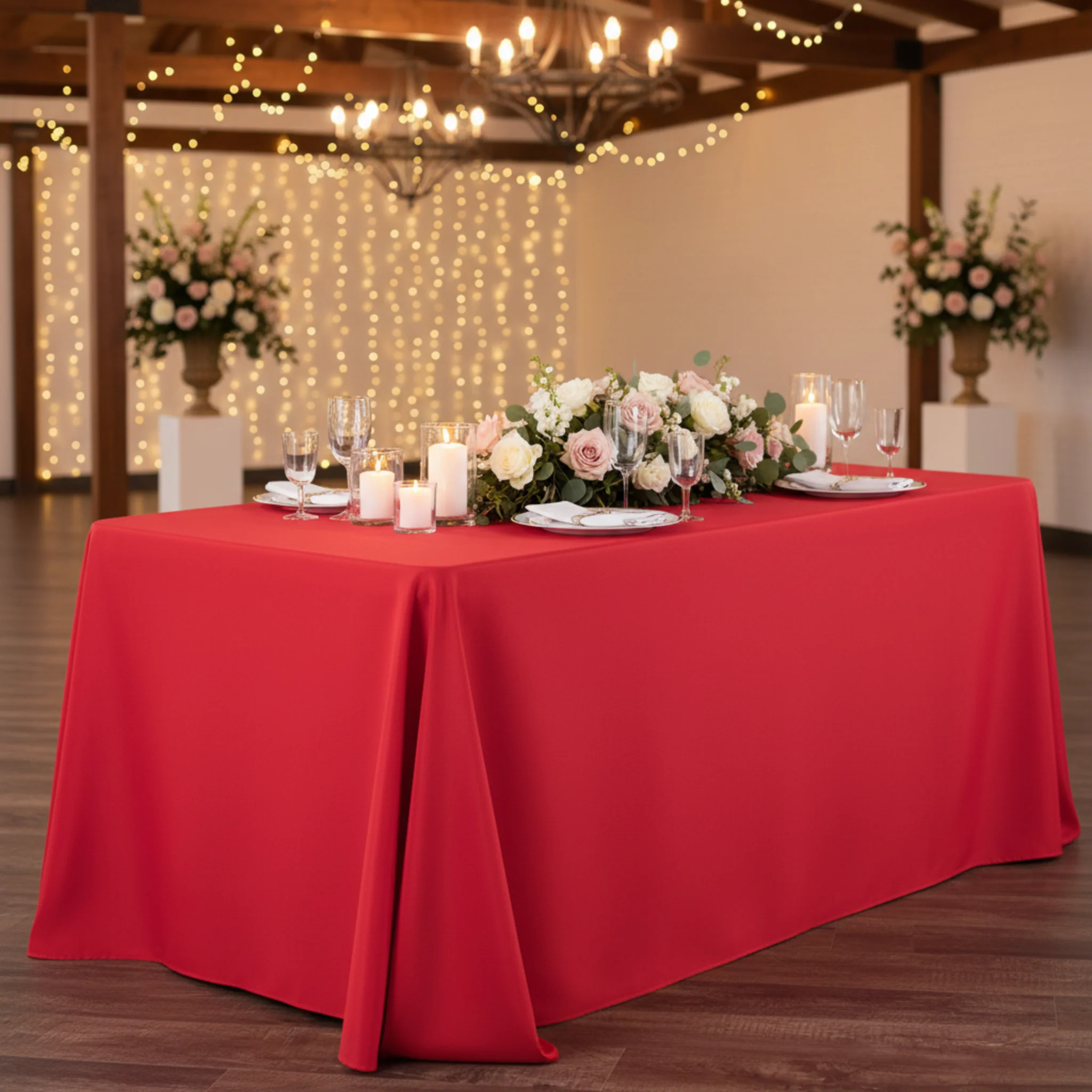90"x132" Rectangular Oblong Premium Polyester Tablecloth - Red - Image 3