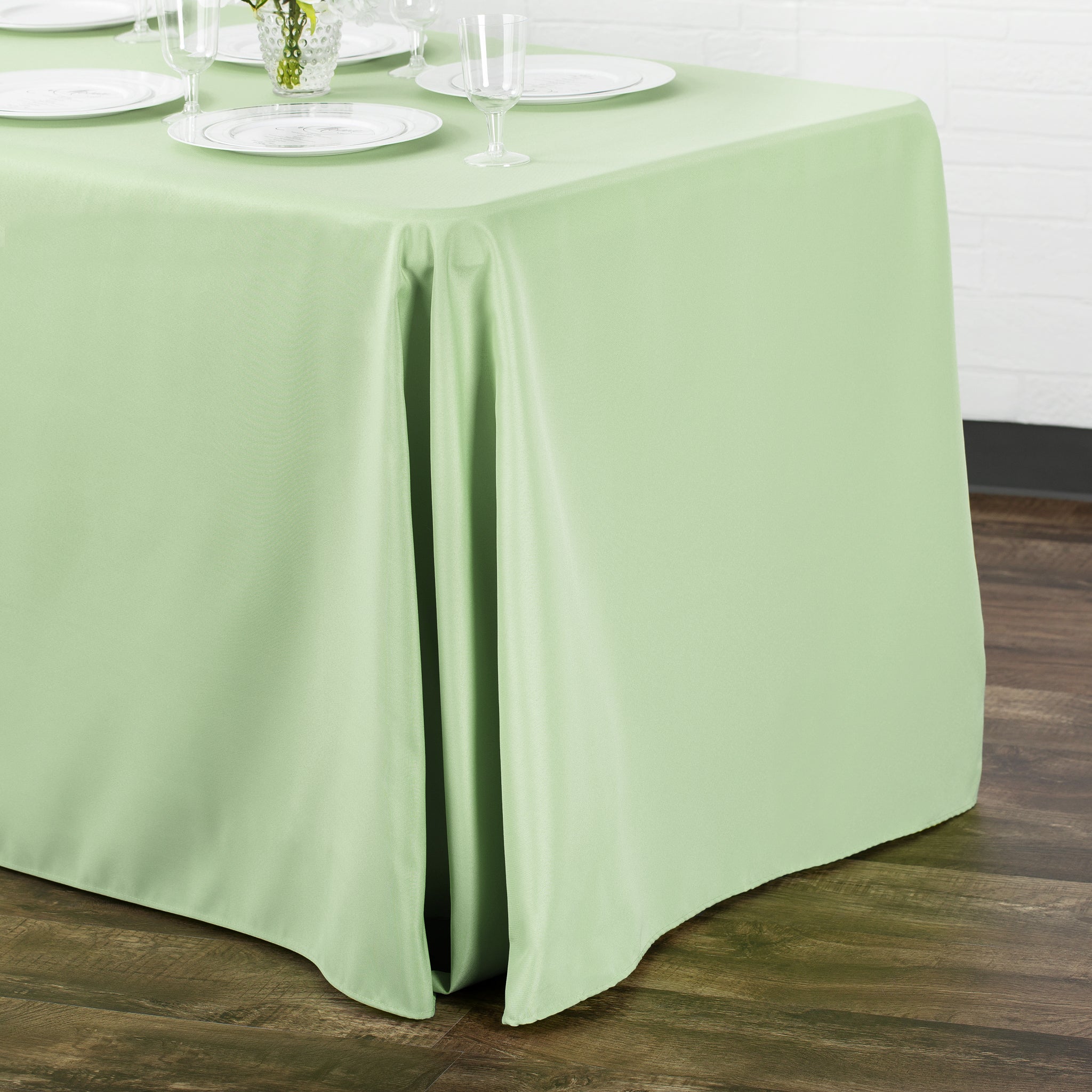 90"x132" Rectangular Oblong Premium Polyester Tablecloth - Sage Green - Image 2