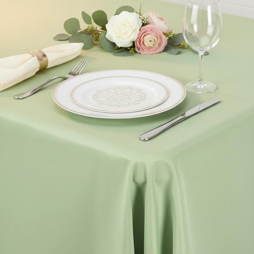 90"x132" Rectangular Oblong Premium Polyester Tablecloth - Sage Green - Image 3
