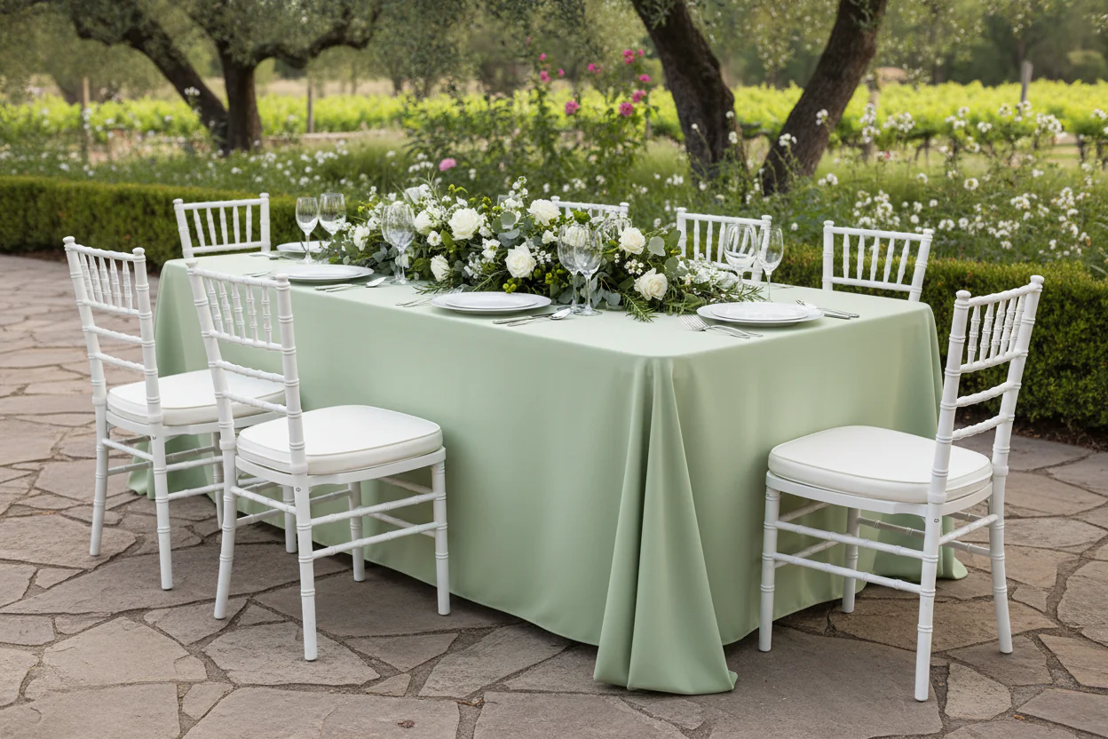 90"x132" Rectangular Oblong Premium Polyester Tablecloth - Sage Green - Image 4