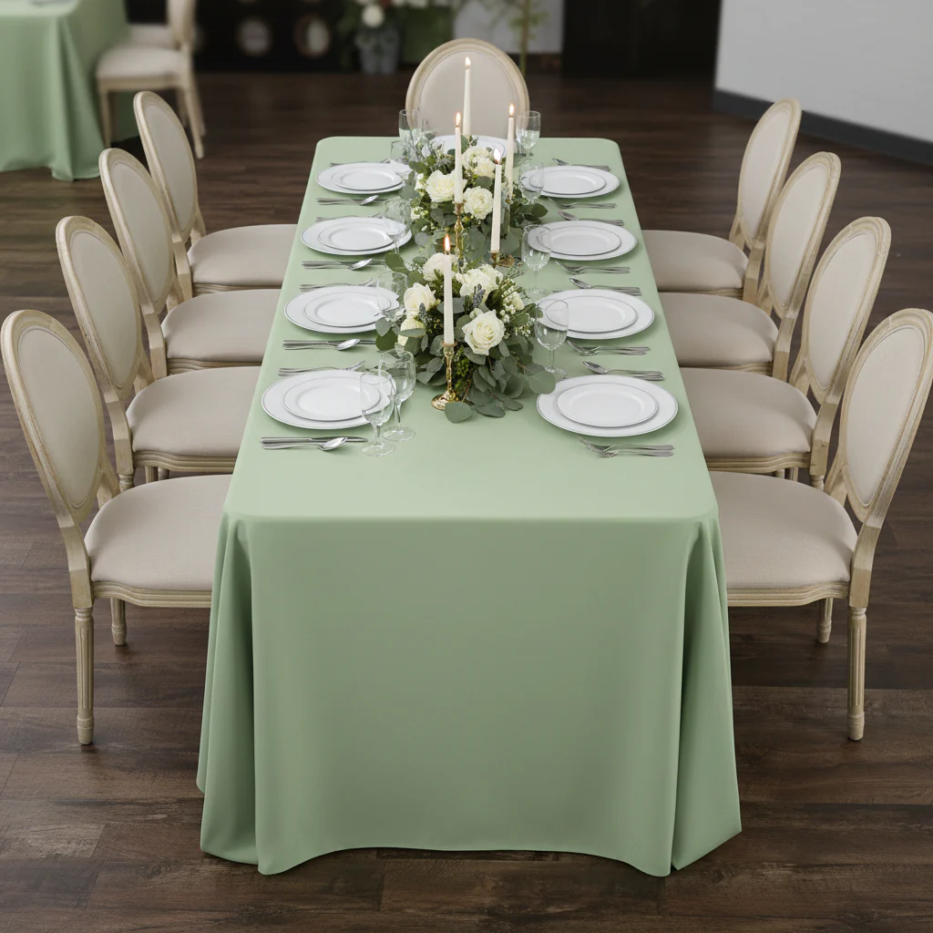 90"x132" Rectangular Oblong Premium Polyester Tablecloth - Sage Green - Image 5