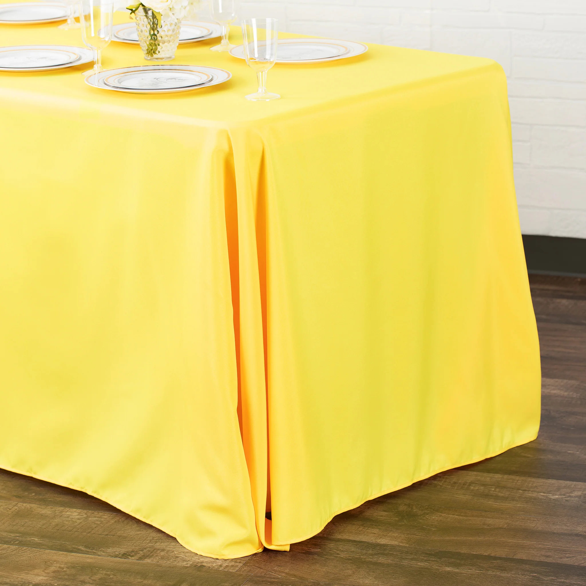 90"x132" Rectangular Oblong Premium Polyester Tablecloth - Yellow - Image 2