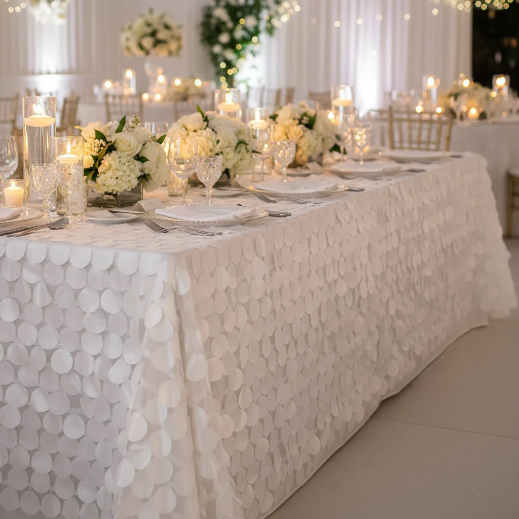 90"x156" Petal Circle Taffeta Rectangular Tablecloth - White