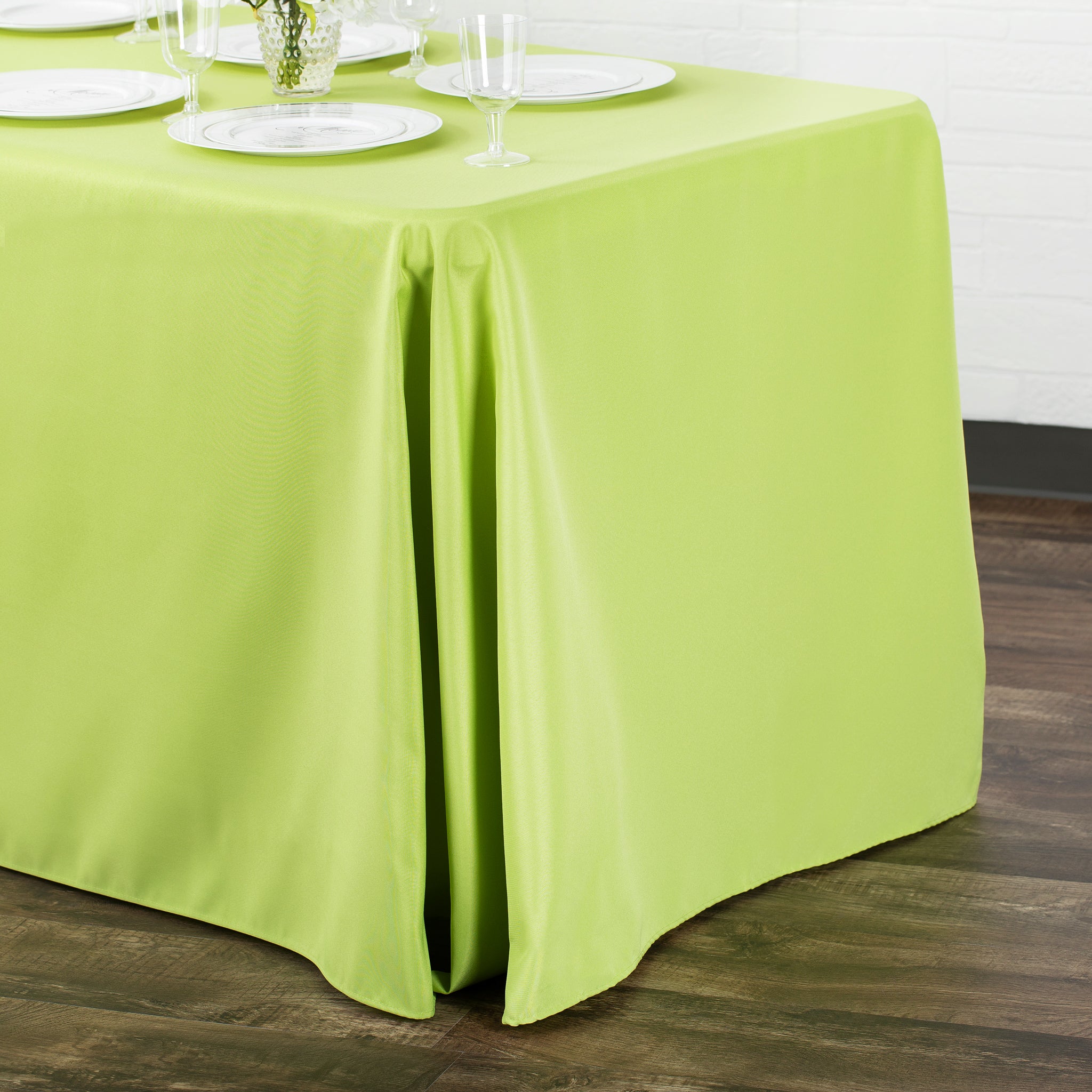 90"x156" Rectangular Oblong Premium Polyester Tablecloth - Apple Green - Image 2
