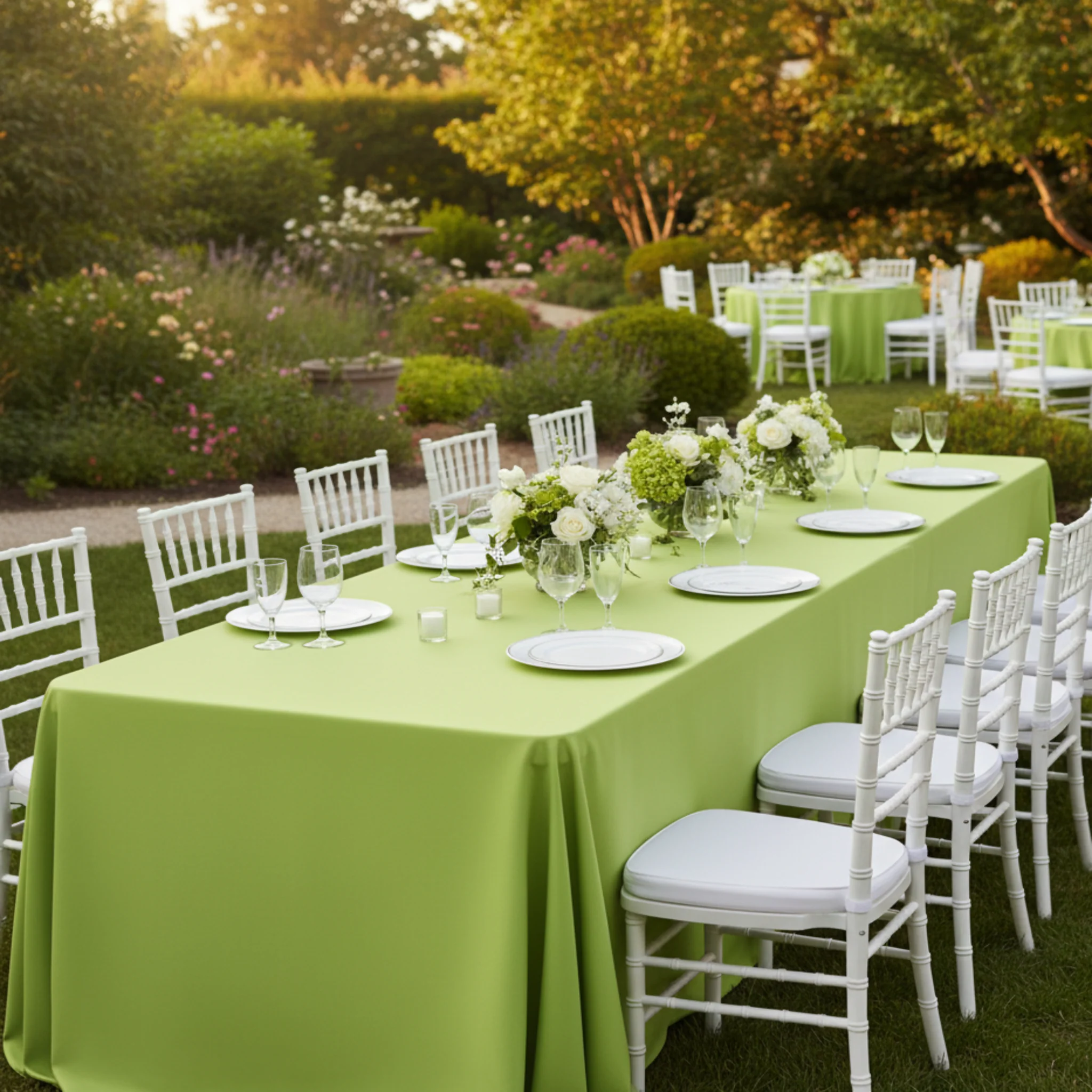 90"x156" Rectangular Oblong Premium Polyester Tablecloth - Apple Green - Image 3