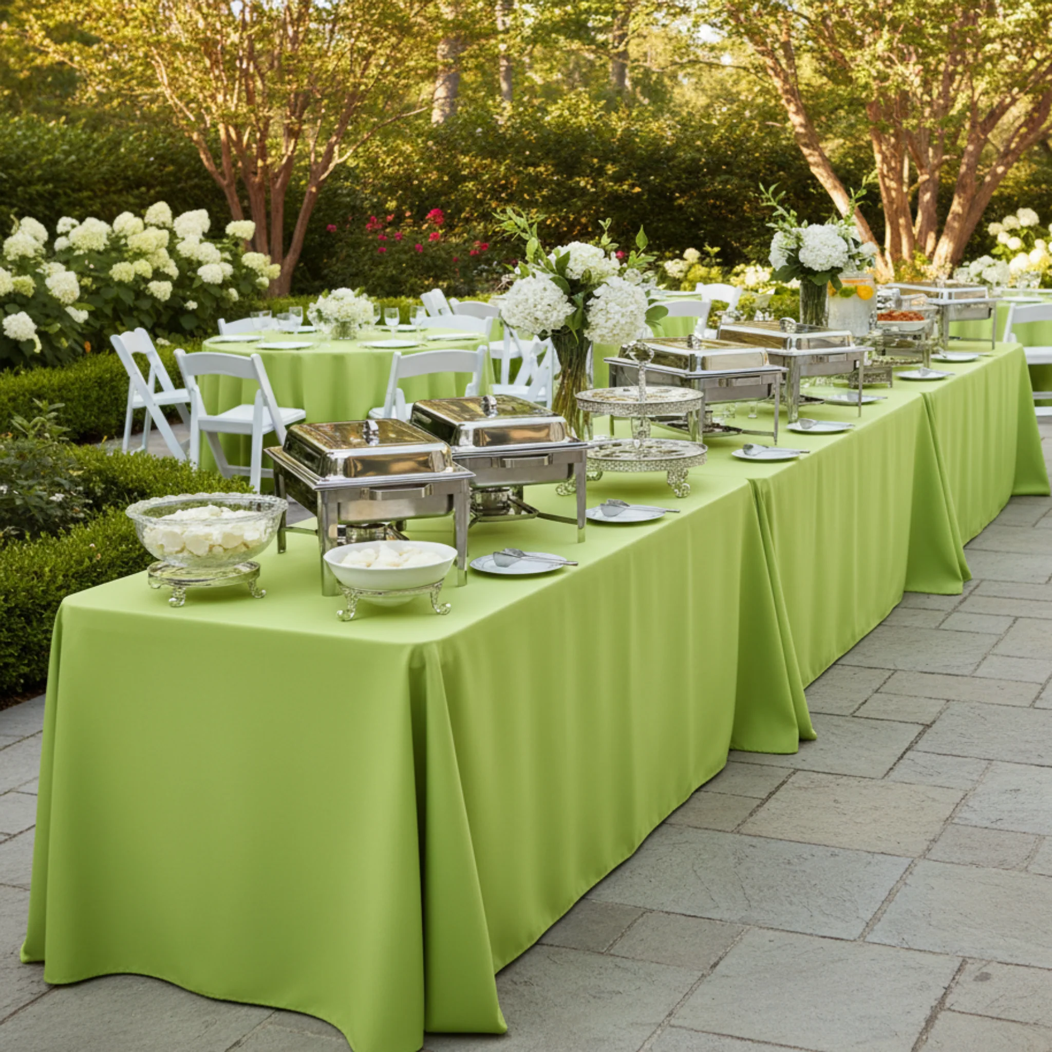 90"x156" Rectangular Oblong Premium Polyester Tablecloth - Apple Green - Image 4