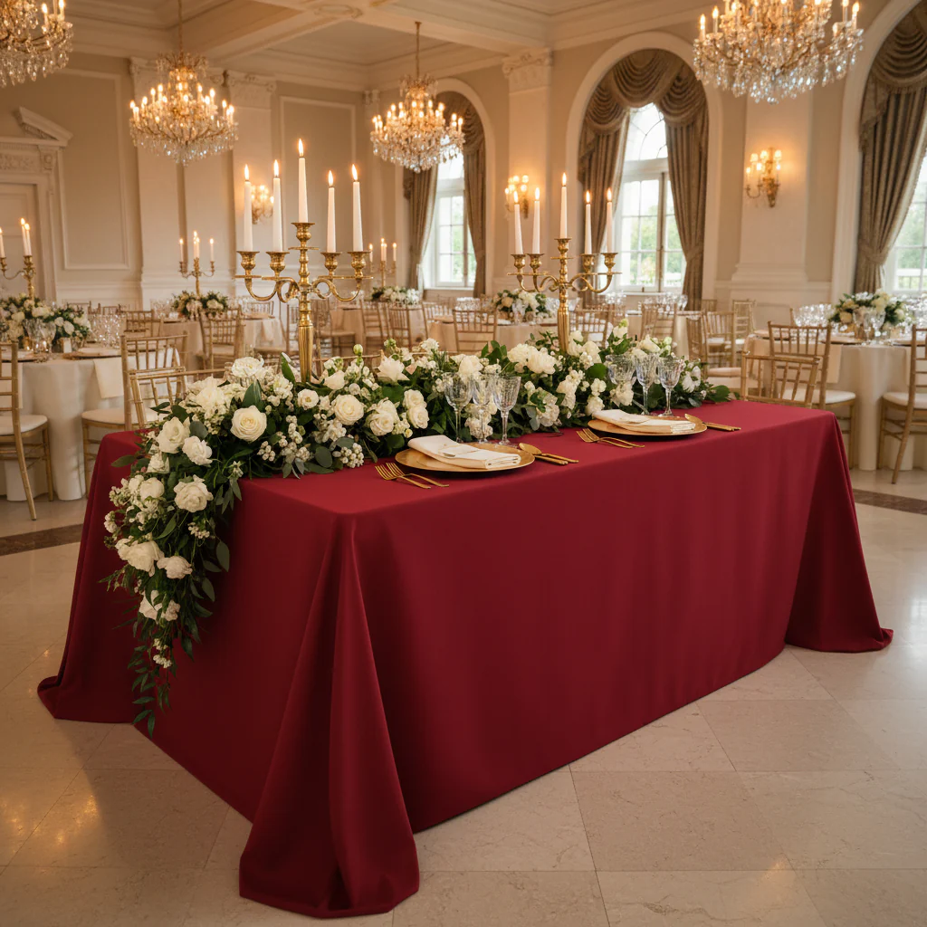 90"x156" Rectangular Oblong Premium Polyester Tablecloth - Apple Red - Image 4