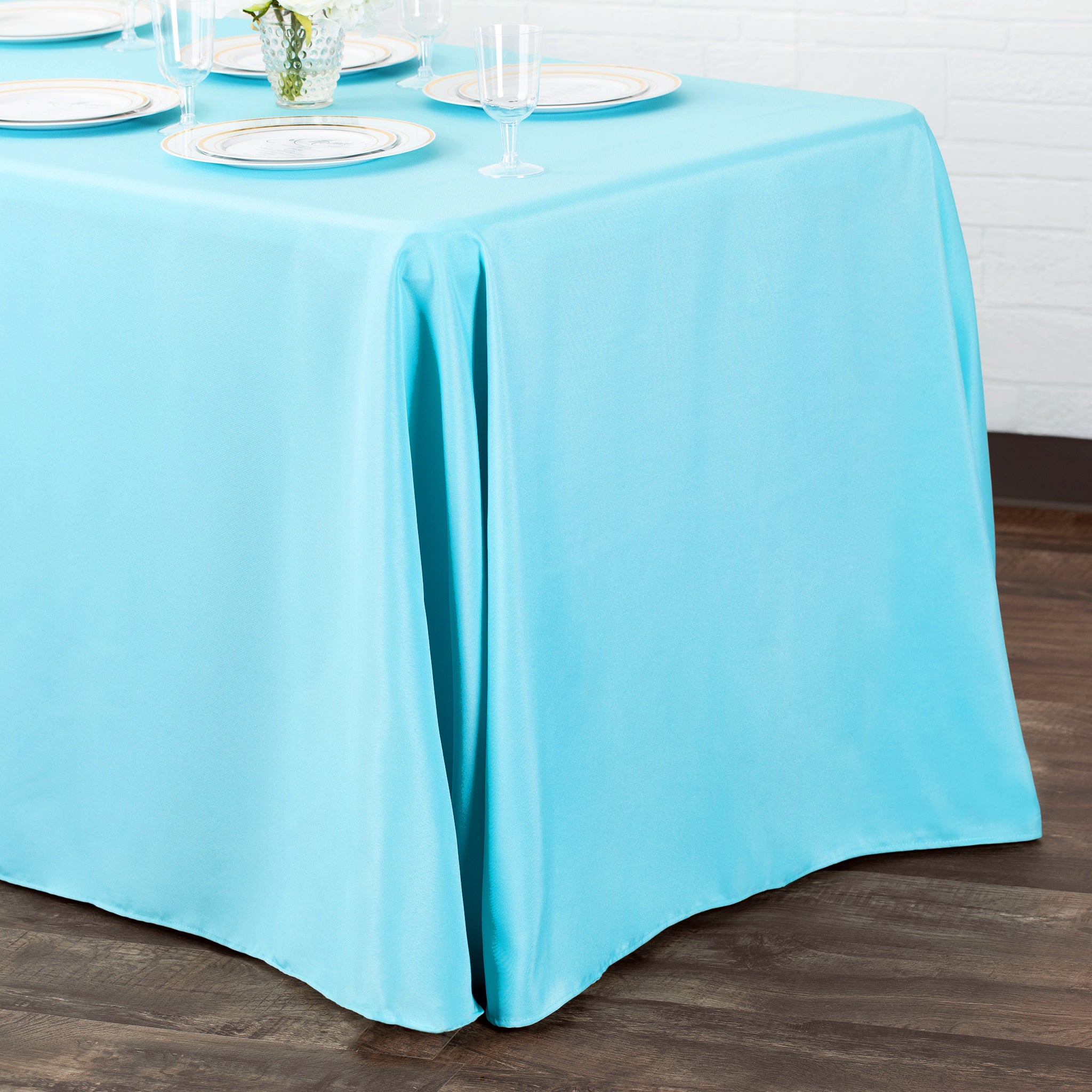90"x156" Rectangular Oblong Premium Polyester Tablecloth - Aqua Blue - Image 2