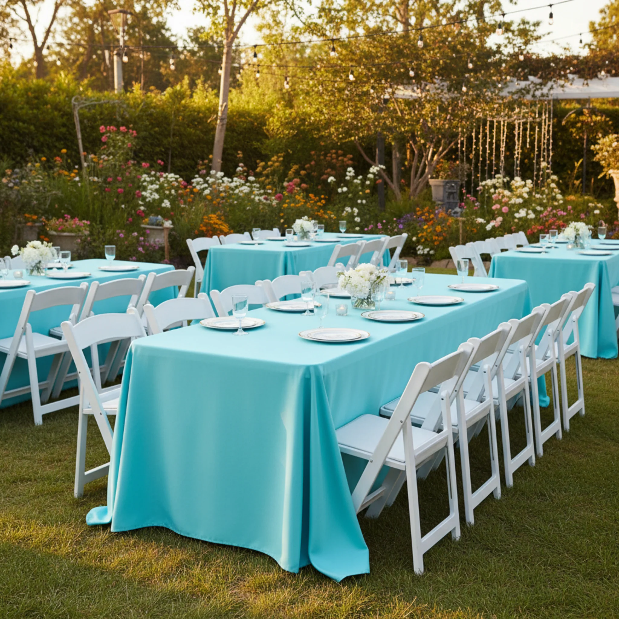 90"x156" Rectangular Oblong Premium Polyester Tablecloth - Aqua Blue - Image 4