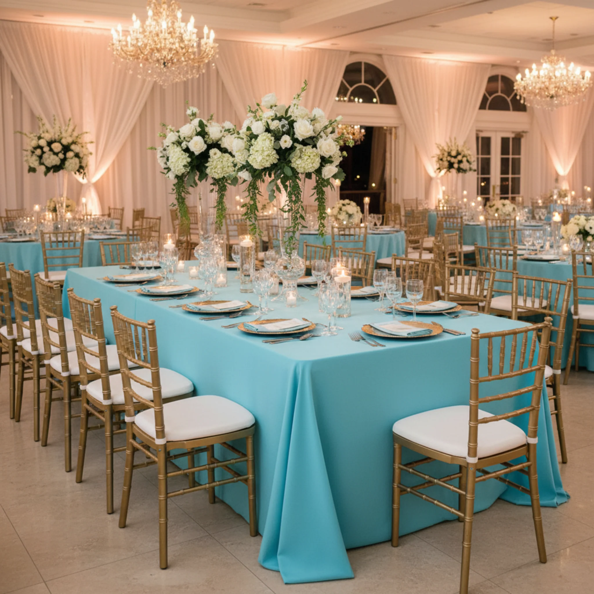 90"x156" Rectangular Oblong Premium Polyester Tablecloth - Aqua Blue - Image 5