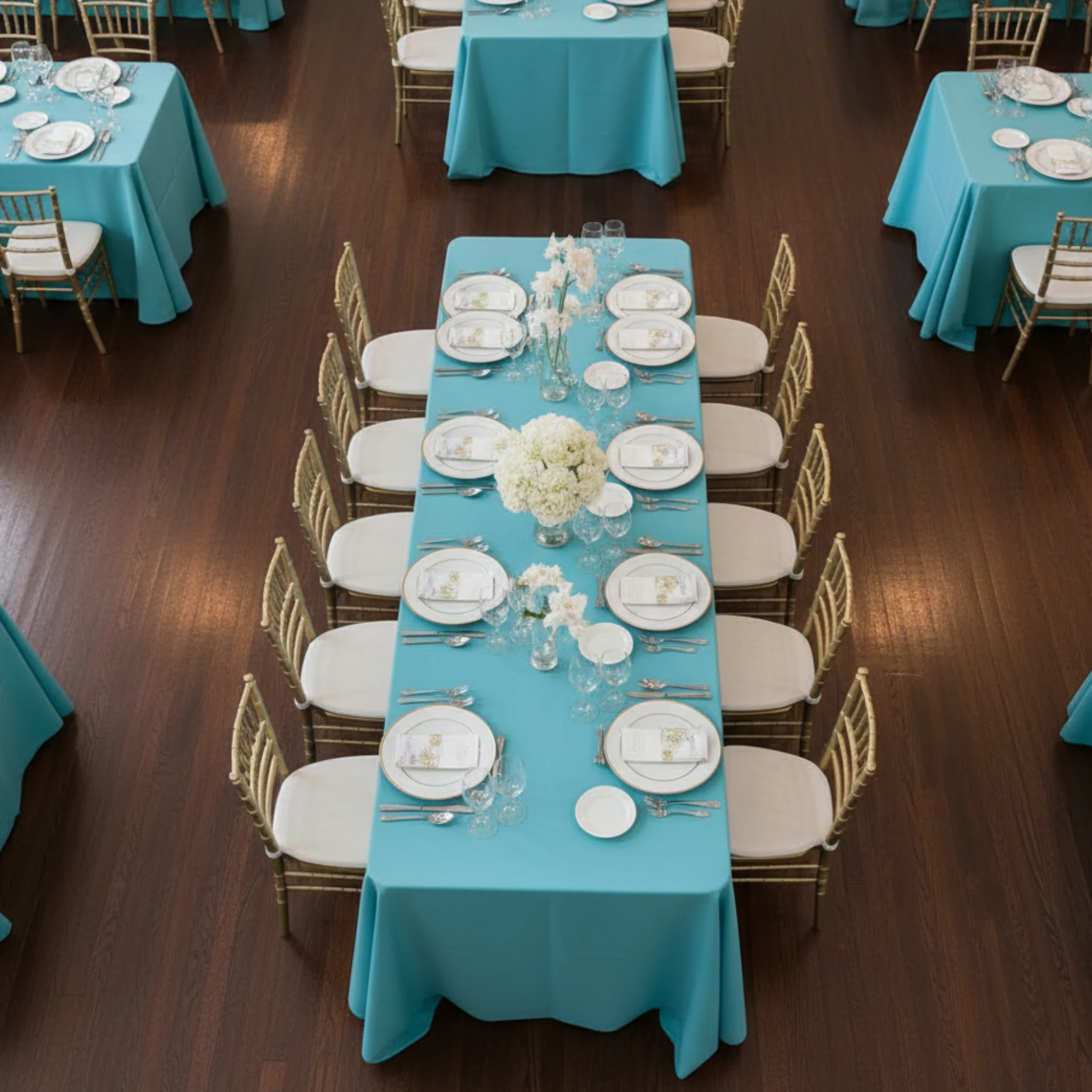 90"x156" Rectangular Oblong Premium Polyester Tablecloth - Aqua Blue - Image 6