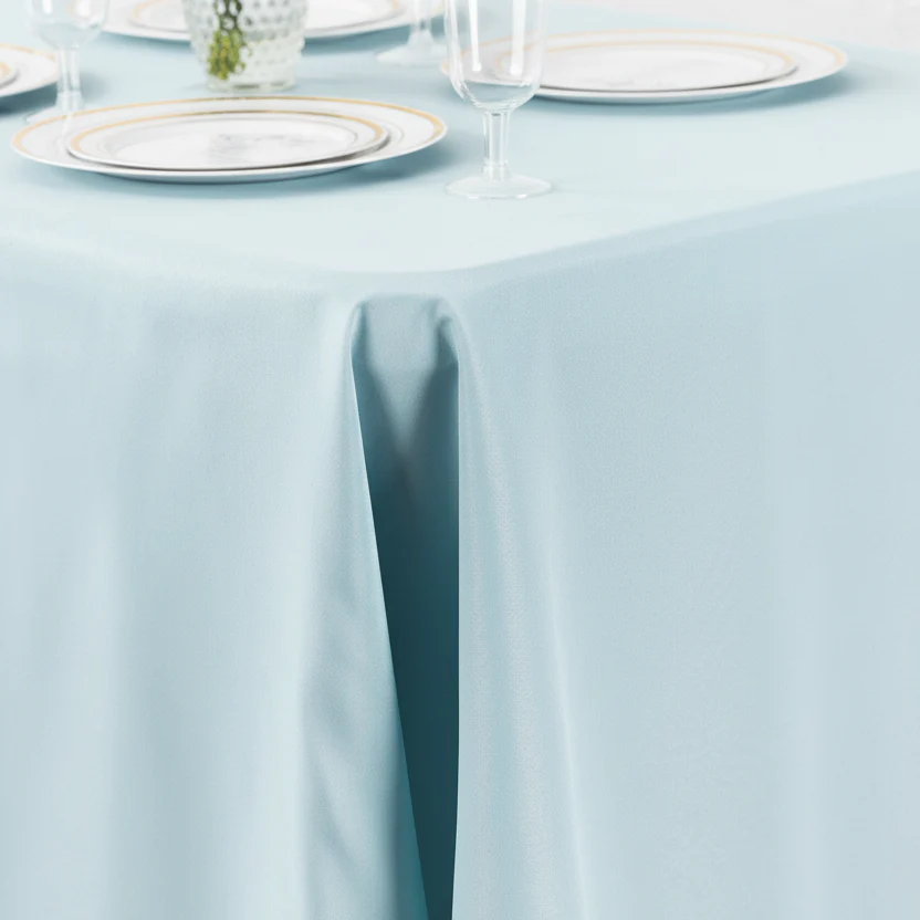90"x156" Rectangular Oblong Premium Polyester Tablecloth - Baby Blue - Image 3