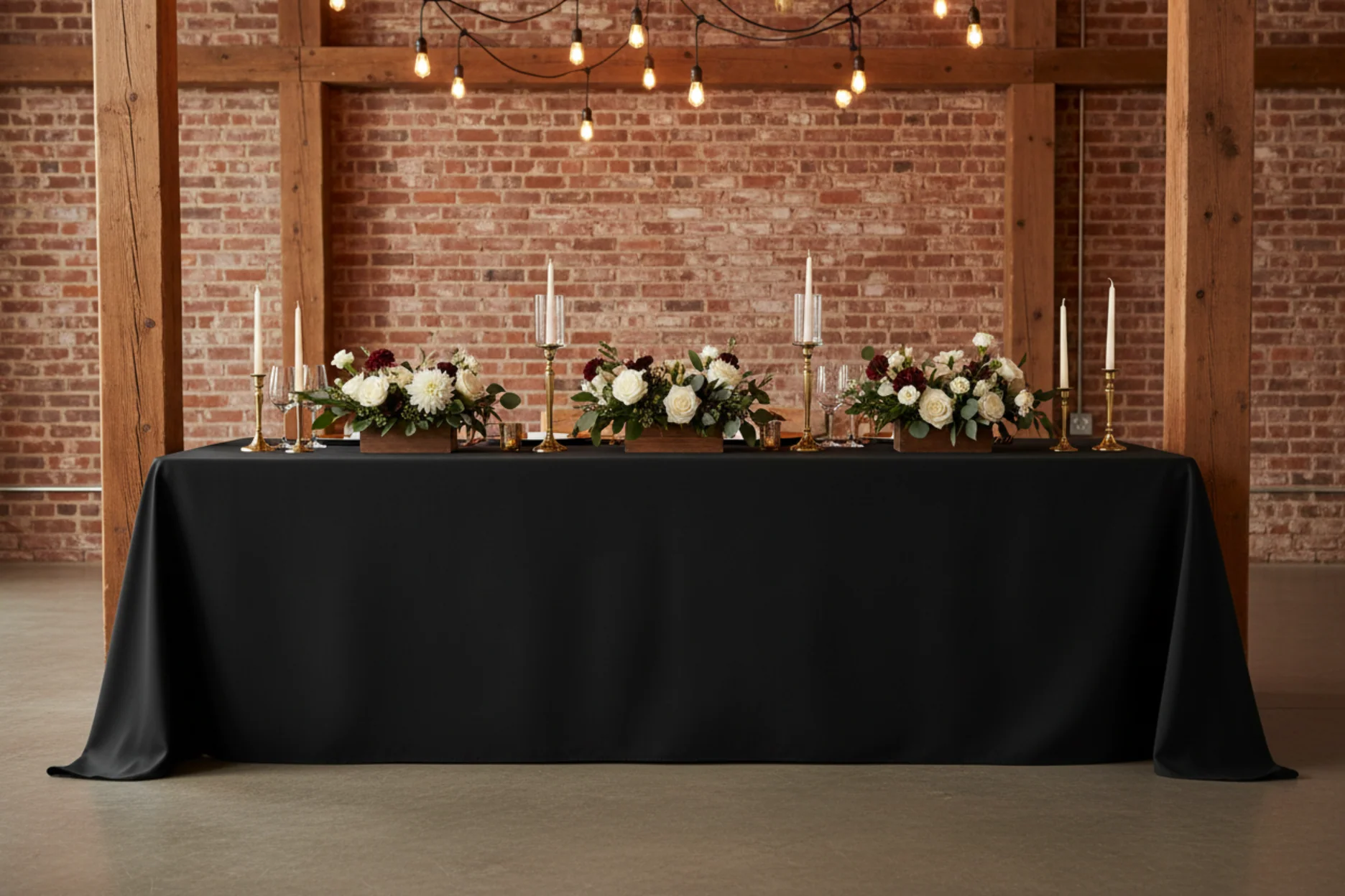 90"x156" Rectangular Oblong Premium Polyester Tablecloth - Black - Image 3