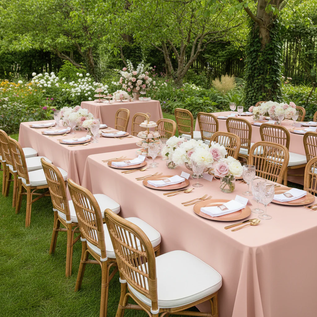 90"x156" Rectangular Oblong Premium Polyester Tablecloth - Blush/Rose Gold