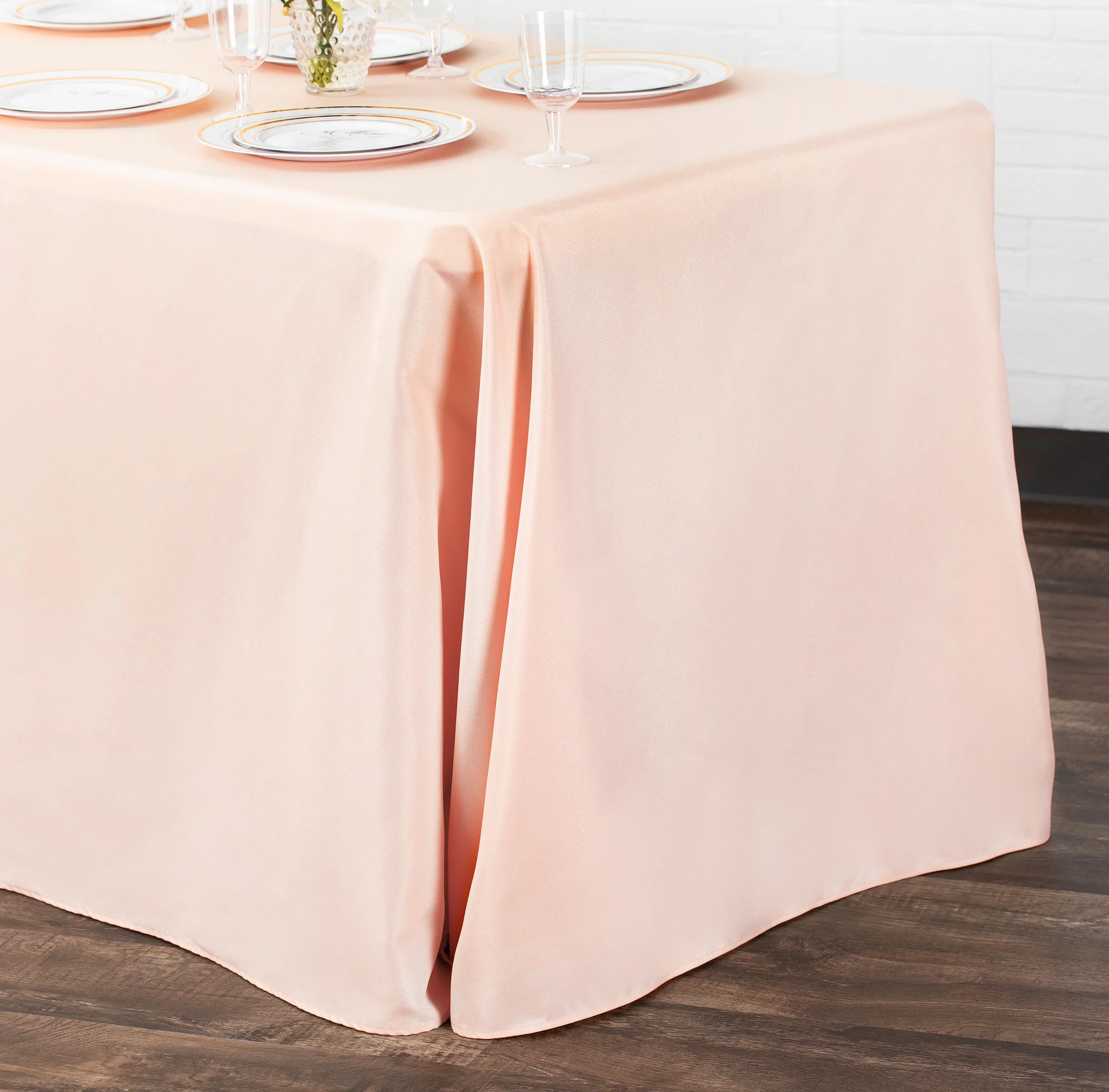 90"x156" Rectangular Oblong Premium Polyester Tablecloth - Blush/Rose Gold - Image 3