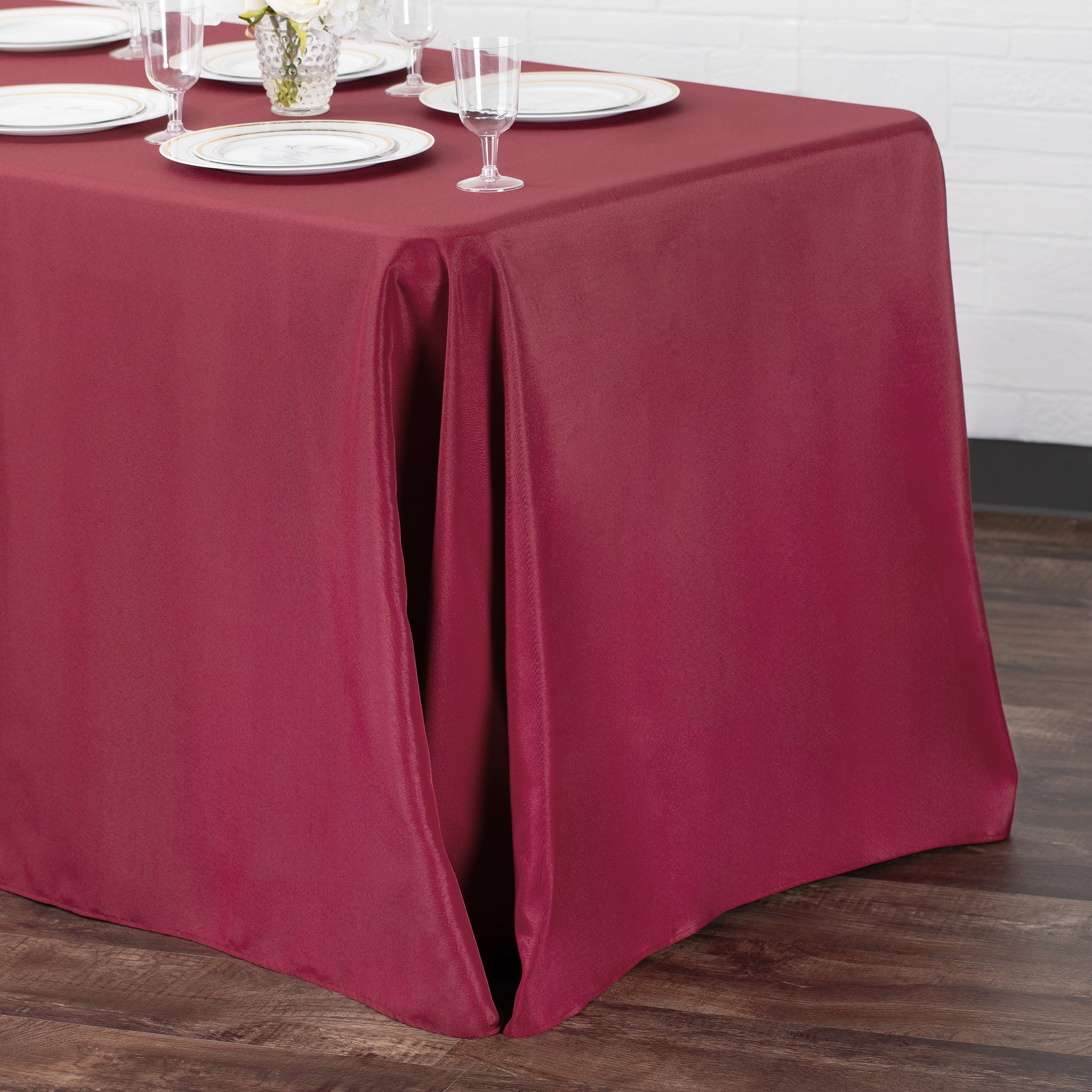 90"x156" Rectangular Oblong Premium Polyester Tablecloth - Burgundy - Image 2