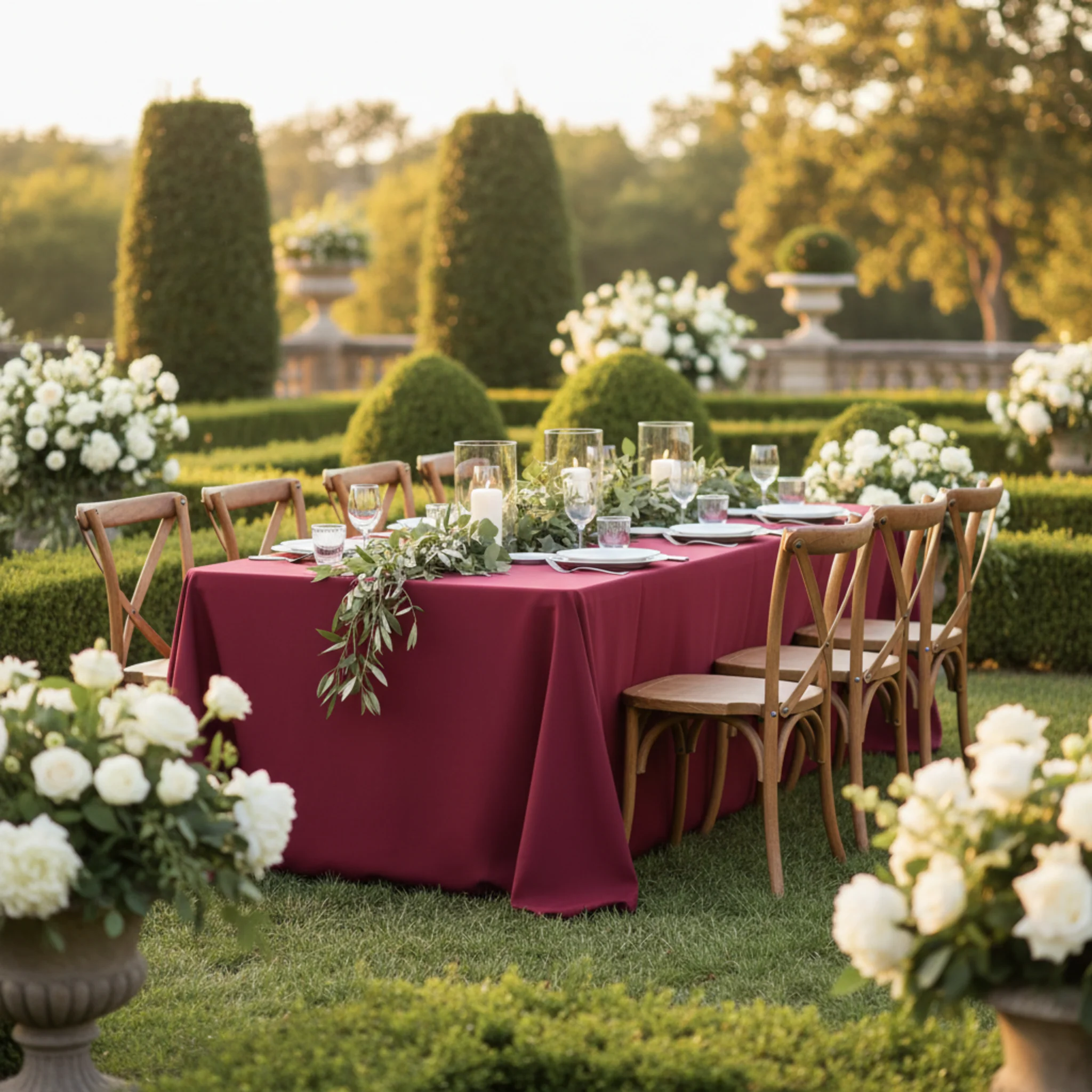 90"x156" Rectangular Oblong Premium Polyester Tablecloth - Burgundy - Image 3