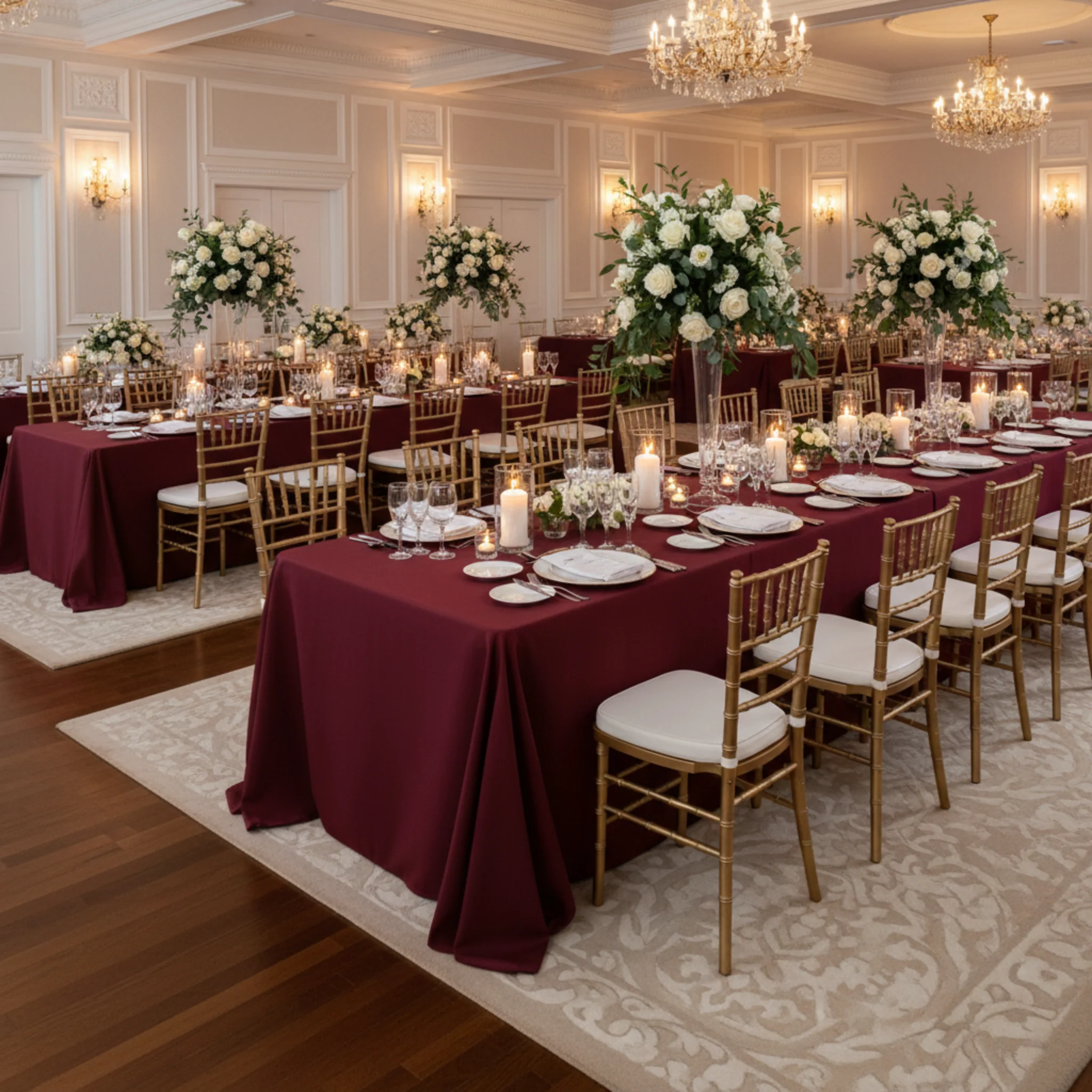 90"x156" Rectangular Oblong Premium Polyester Tablecloth - Burgundy - Image 4