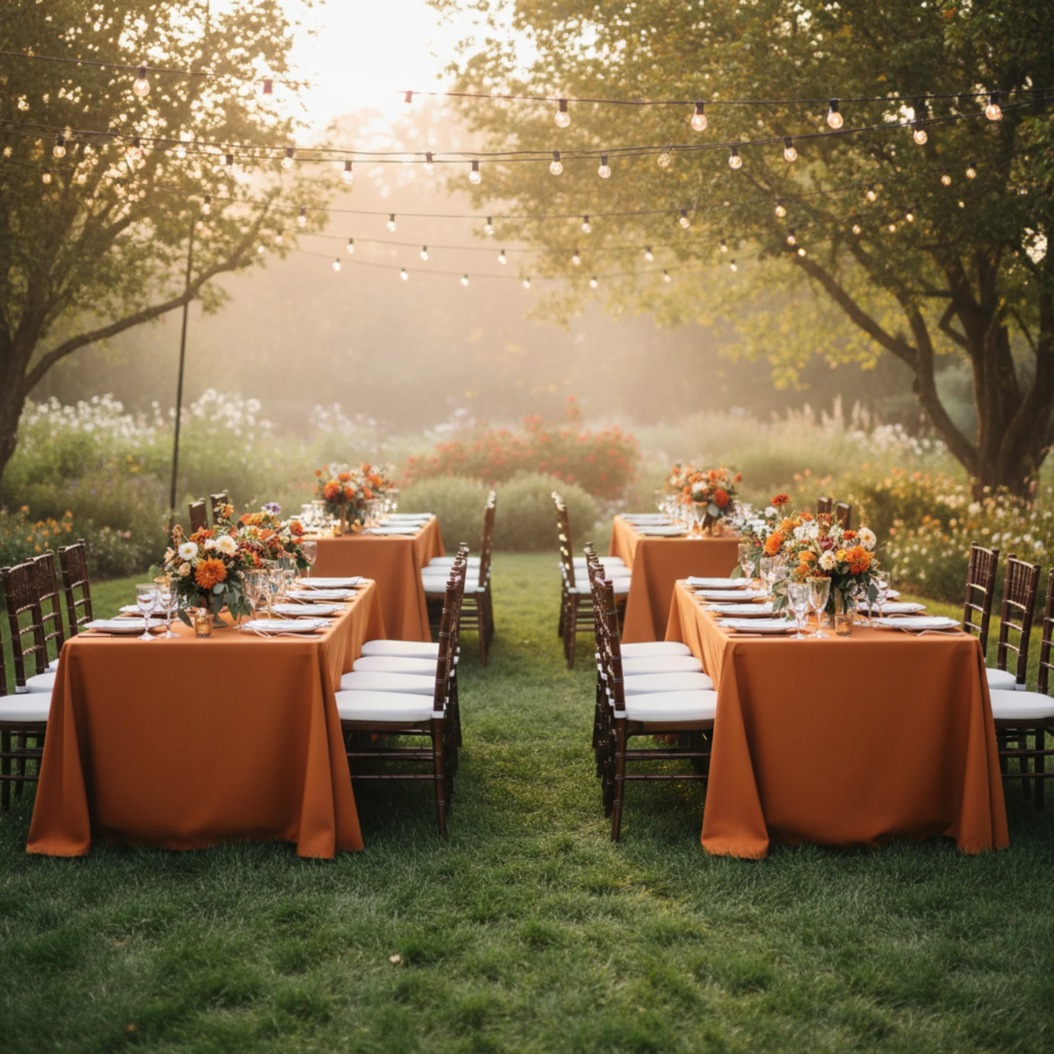 90"x156" Rectangular Oblong Premium Polyester Tablecloth - Burnt Orange - Image 4
