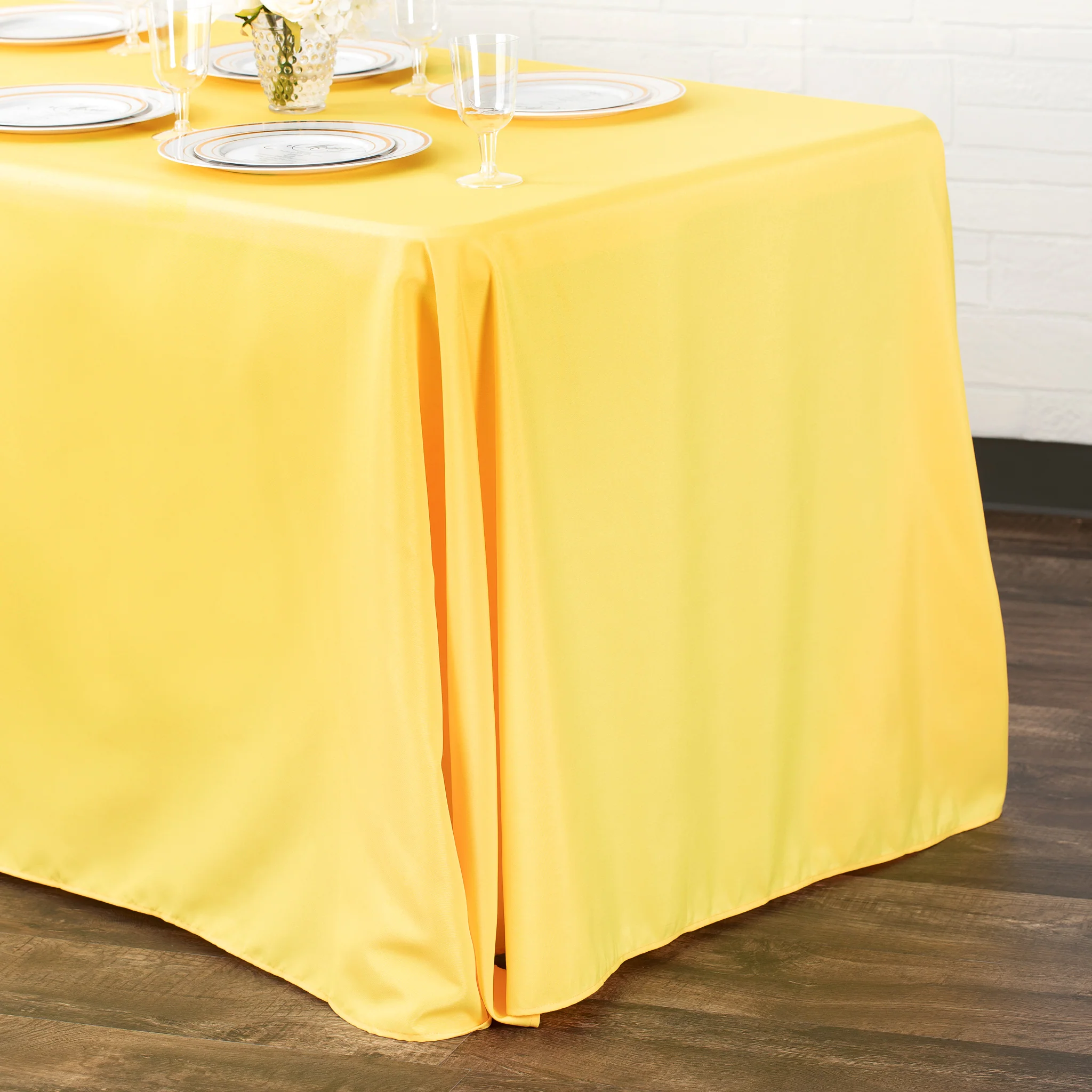 90"x156" Rectangular Oblong Premium Polyester Tablecloth - Canary Yellow - Image 2
