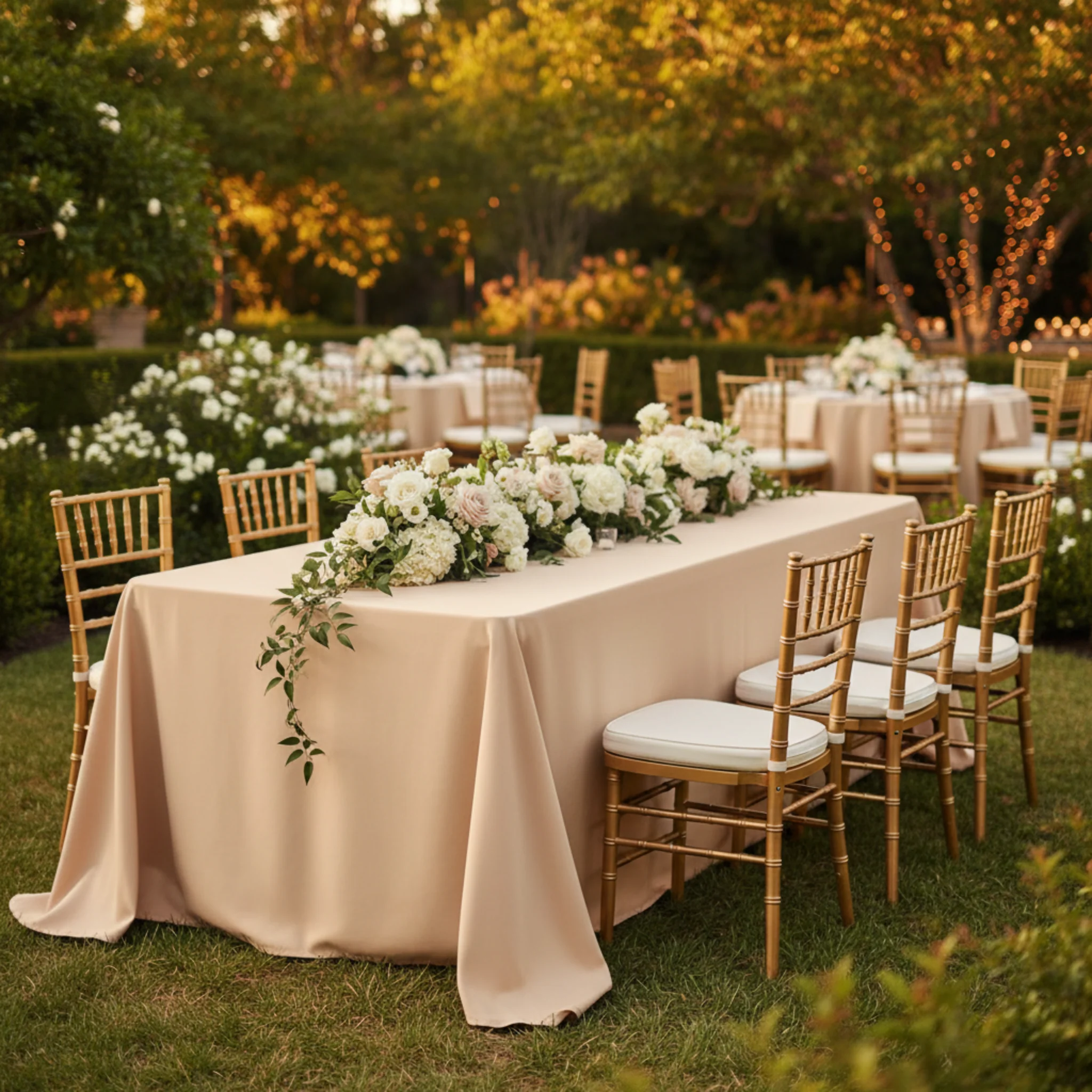 90"x156" Rectangular Oblong Premium Polyester Tablecloth - Champagne - Image 3