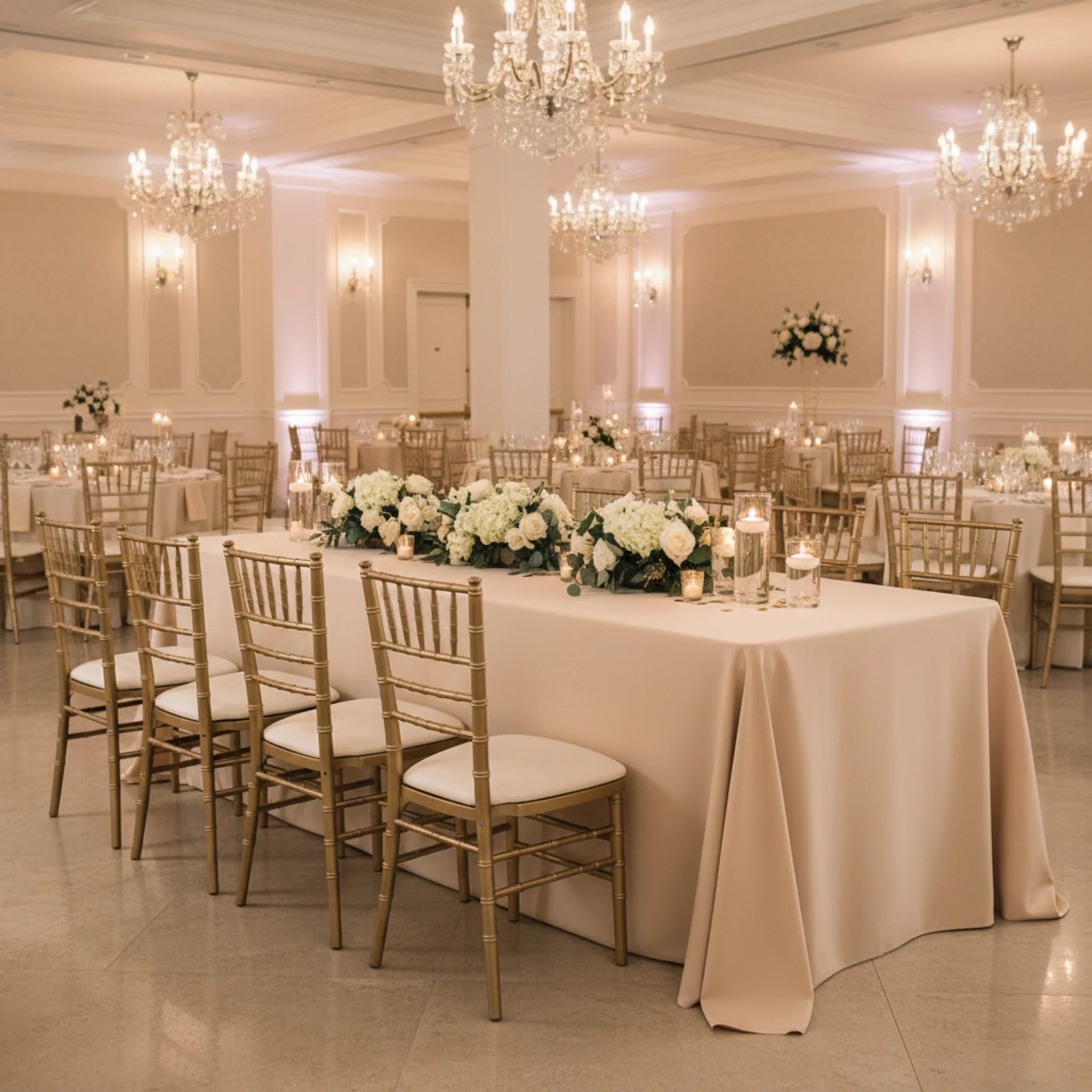 90"x156" Rectangular Oblong Premium Polyester Tablecloth - Champagne - Image 4