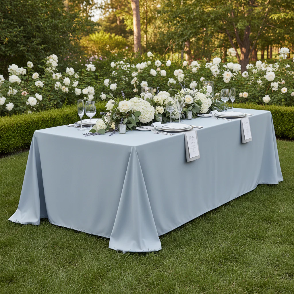 90"x156" Rectangular Oblong Premium Polyester Tablecloth - Dusty Blue - Image 2