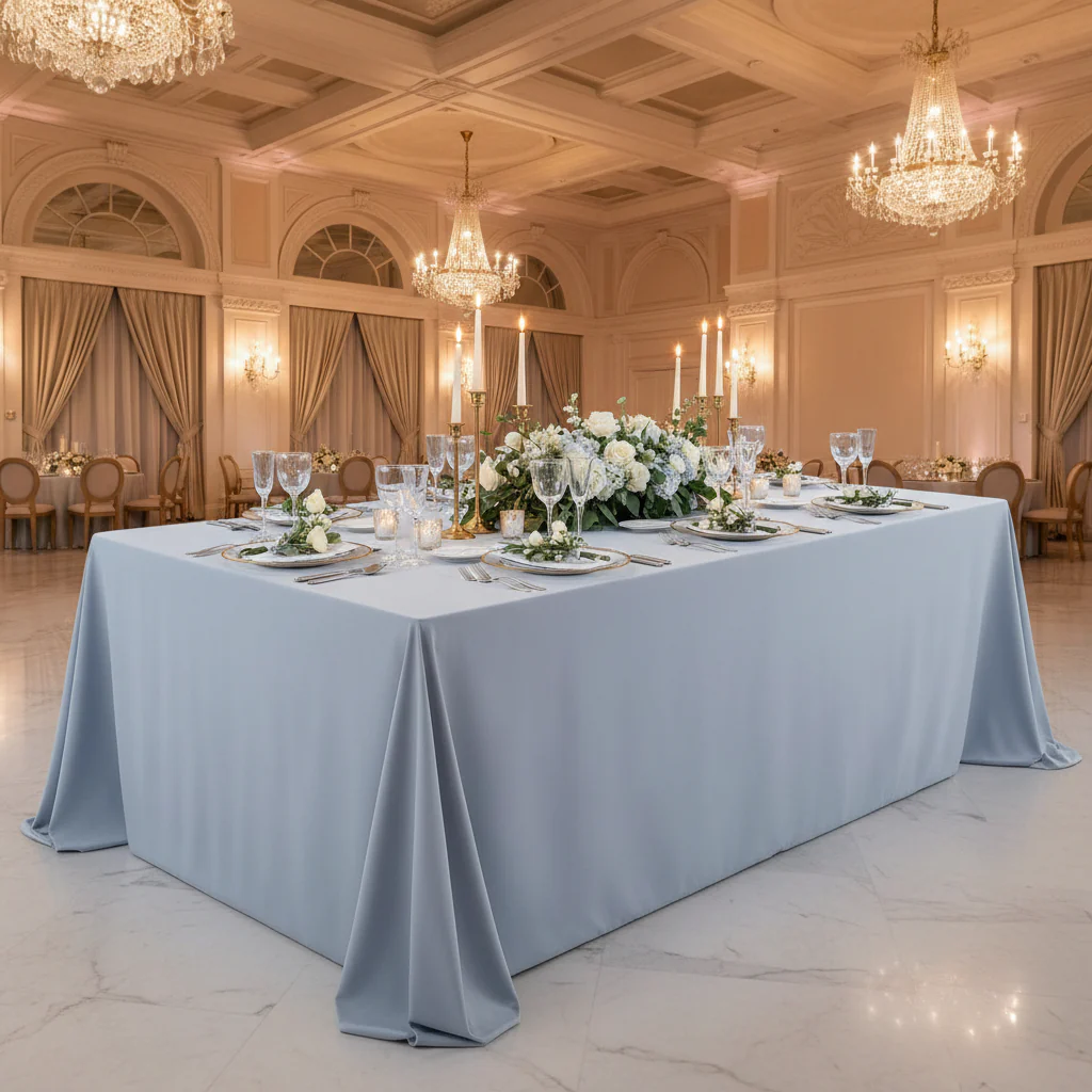90"x156" Rectangular Oblong Premium Polyester Tablecloth - Dusty Blue - Image 3