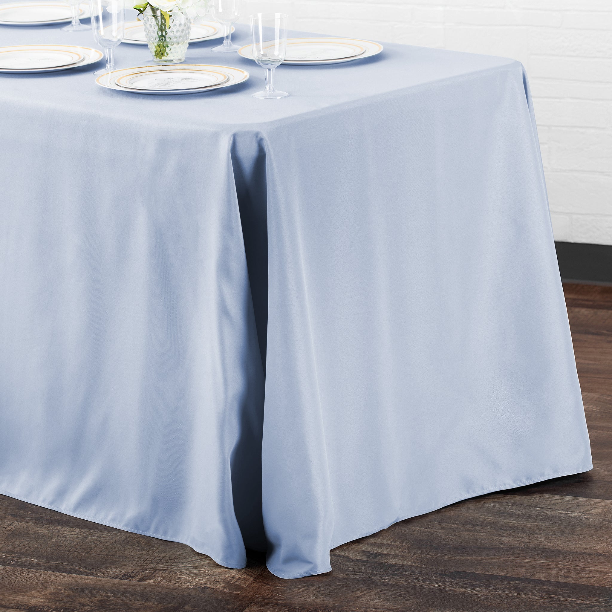 90"x156" Rectangular Oblong Premium Polyester Tablecloth - Dusty Blue - Image 4