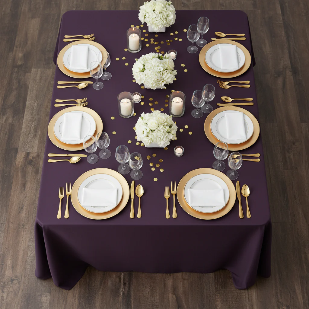 90"x156" Rectangular Oblong Premium Polyester Tablecloth - Eggplant/Plum - Image 5