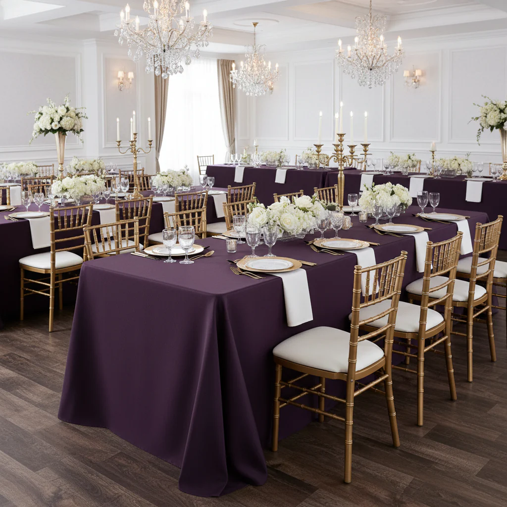 90"x156" Rectangular Oblong Premium Polyester Tablecloth - Eggplant/Plum - Image 6