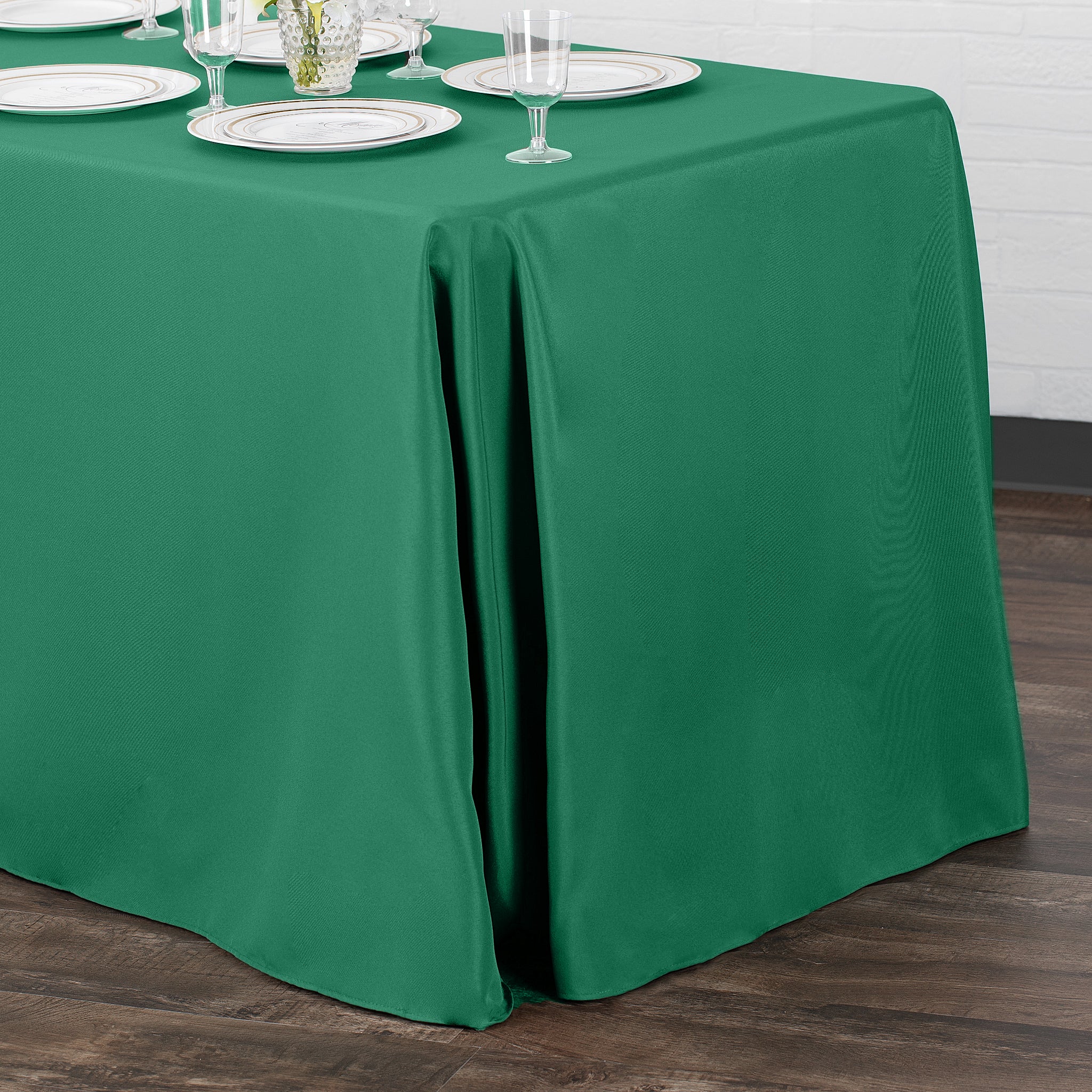 90"x156" Rectangular Oblong Premium Polyester Tablecloth - Emerald Green - Image 2