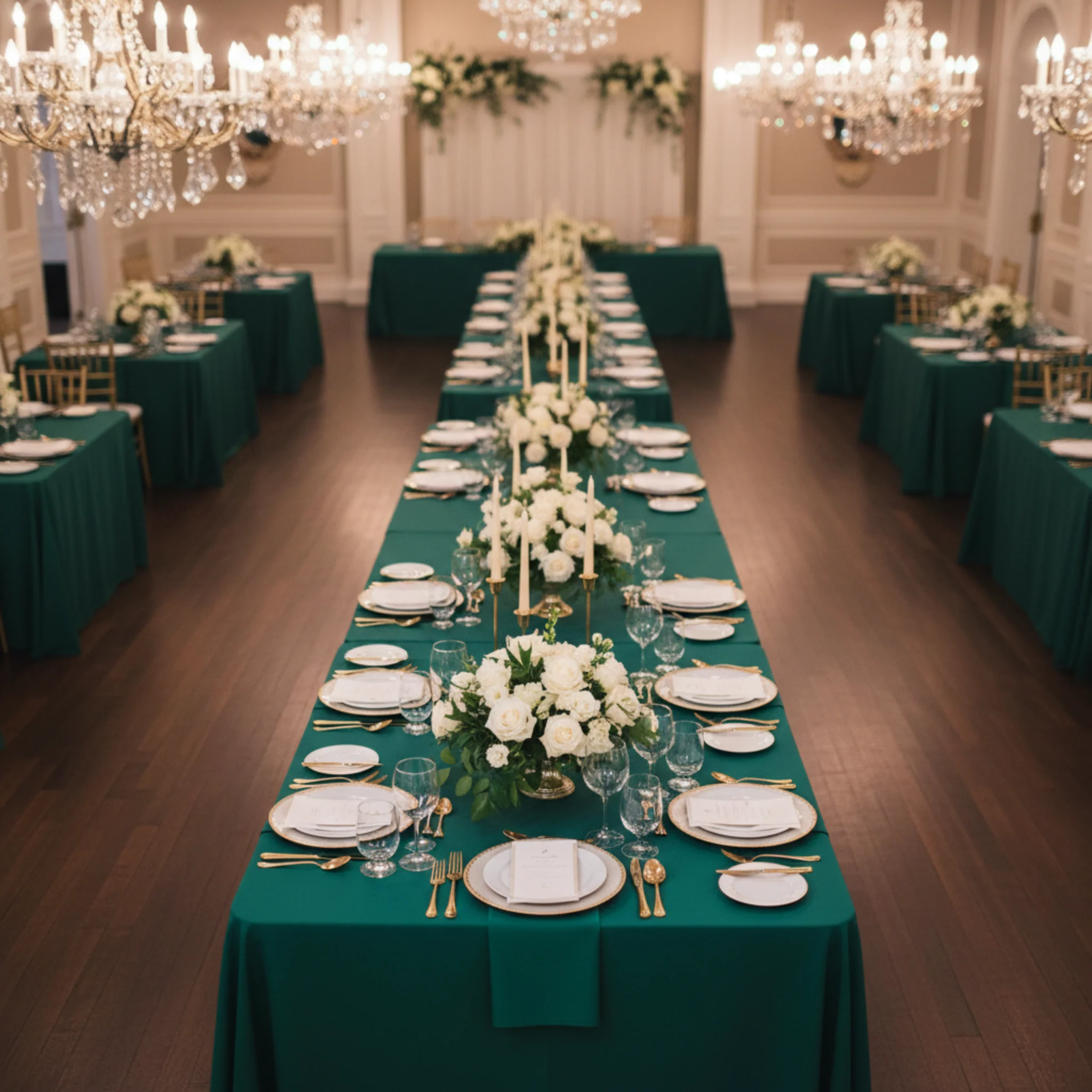90"x156" Rectangular Oblong Premium Polyester Tablecloth - Emerald Green - Image 3