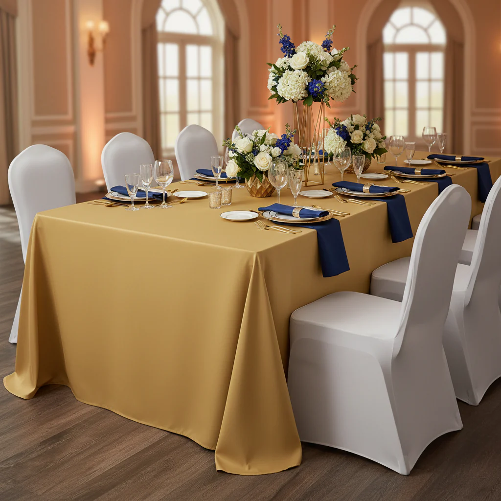 90"x156" Rectangular Oblong Premium Polyester Tablecloth - Gold